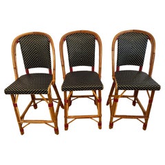 Classic Set of 3 Maison Drucker Rattan & Wicker Counter Stools