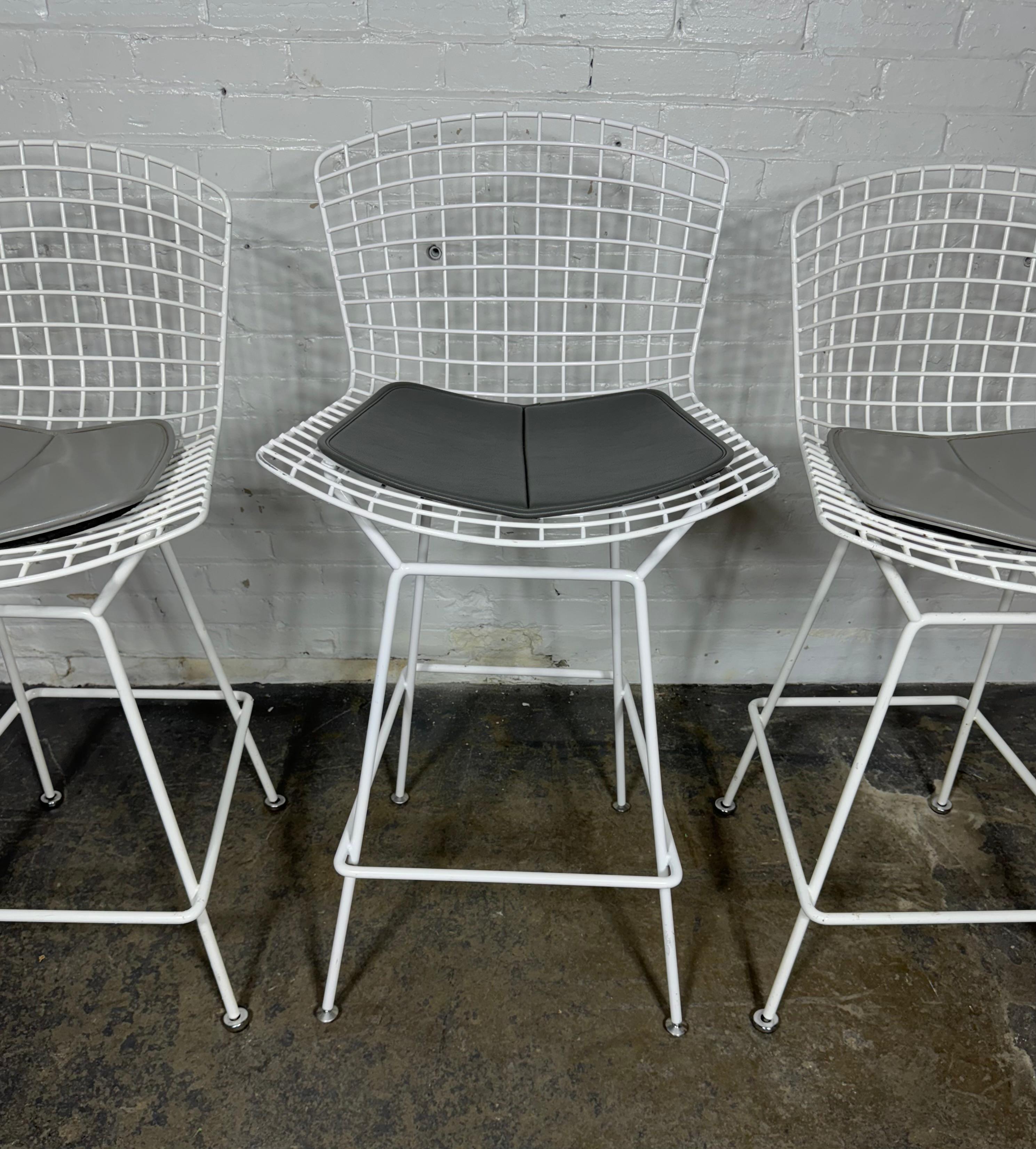 3 Vintage metal wire bar stools designed by Harry Bertoia. //Priced per chair // The Bertoia Barstool is part of Bertoia's iconic 1952 wire collection. An astounding study in space, form and function by one of the master sculptors (kinetic) of the