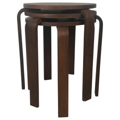Classic Set of 3 Walnut Stacking Stools Manufactured by Thonet after Alvar Aalto