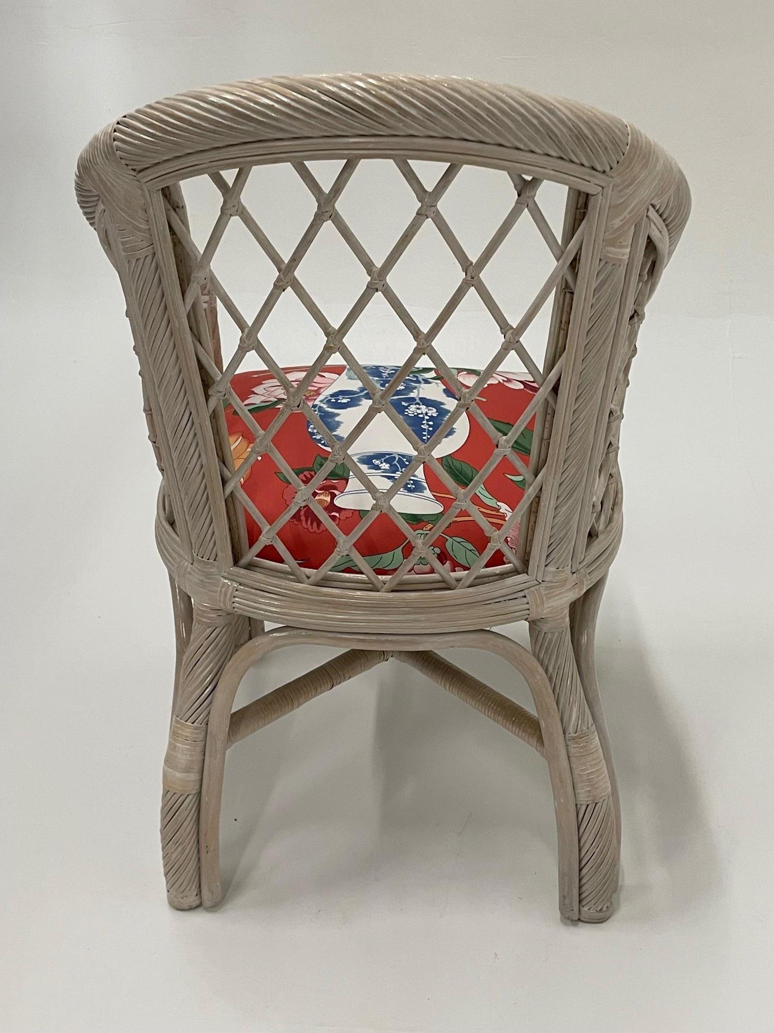 Classic Set of 4 McGuire Whitewashed Handcrafted Barrel Back Rattan Armchairs For Sale 3