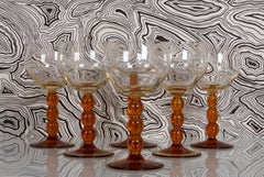 classic set of 6 beautiful mouth blown Art Deco wine glasses France amber glass