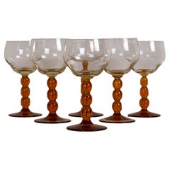 set classico di 6 splendidi bicchieri da vino Art Deco soffiati a bocca Francia in vetro ambrato
