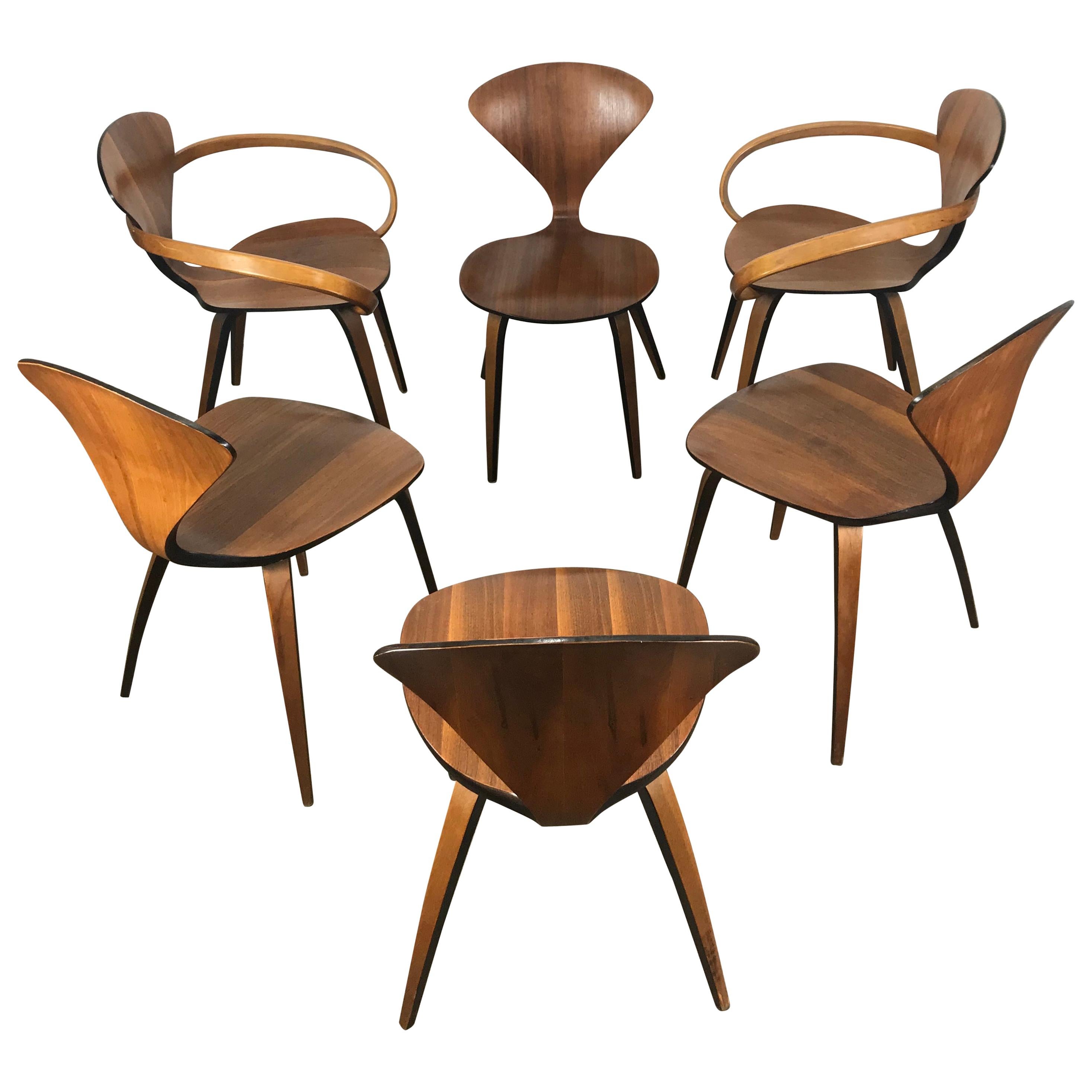 Classic Set of 6 Dining Chairs by Norman Cherner for Plycraft, Pretzel Captain