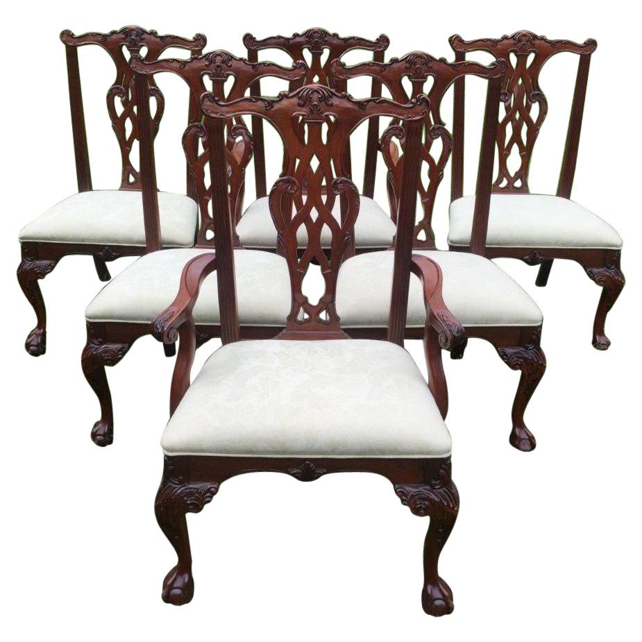 Classic Set of 6 English Mahogany Chippendale Style Dining Chairs
