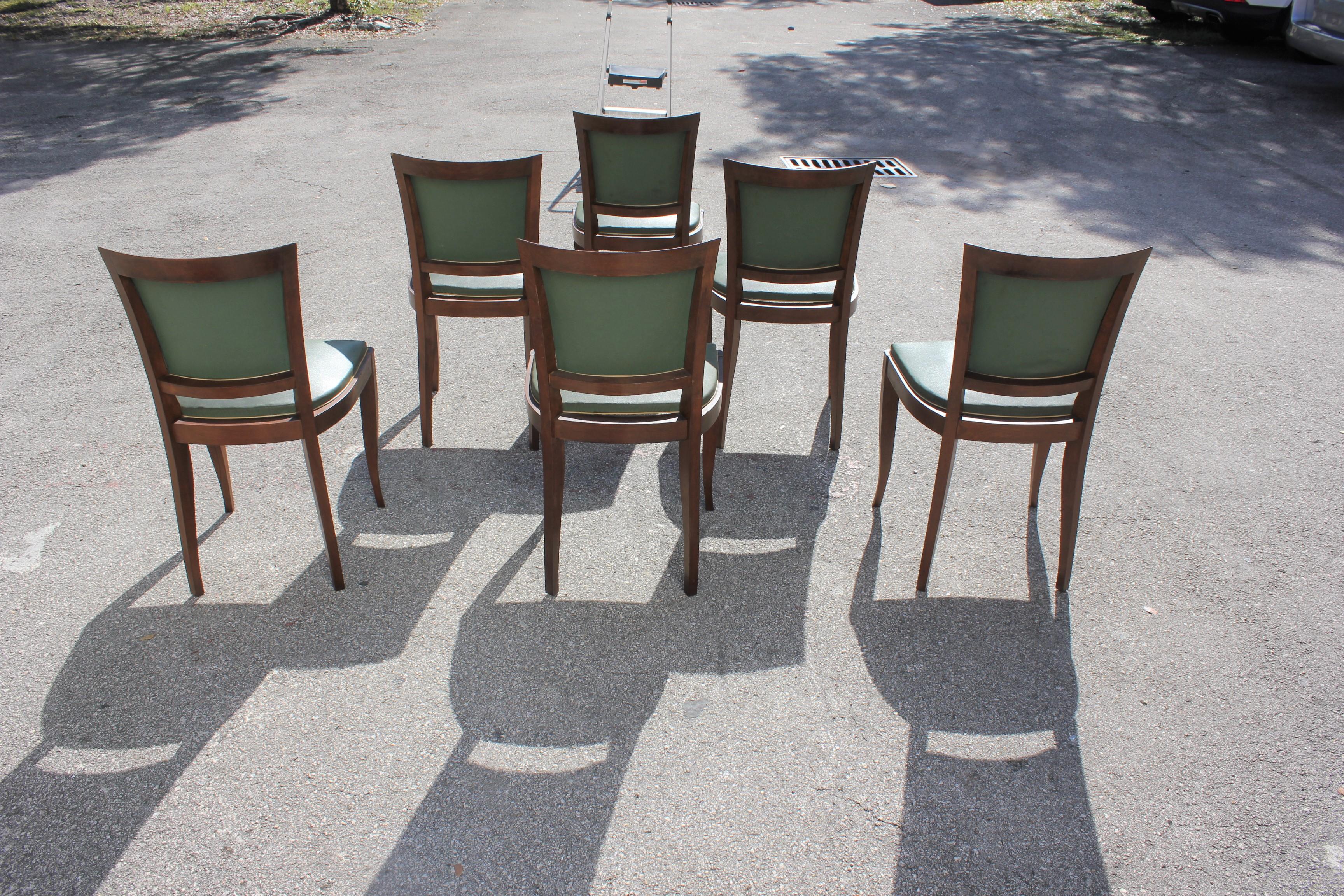 Classic Set of 6 French Art Deco Solid Mahogany Dining Chairs, circa 1940s 1