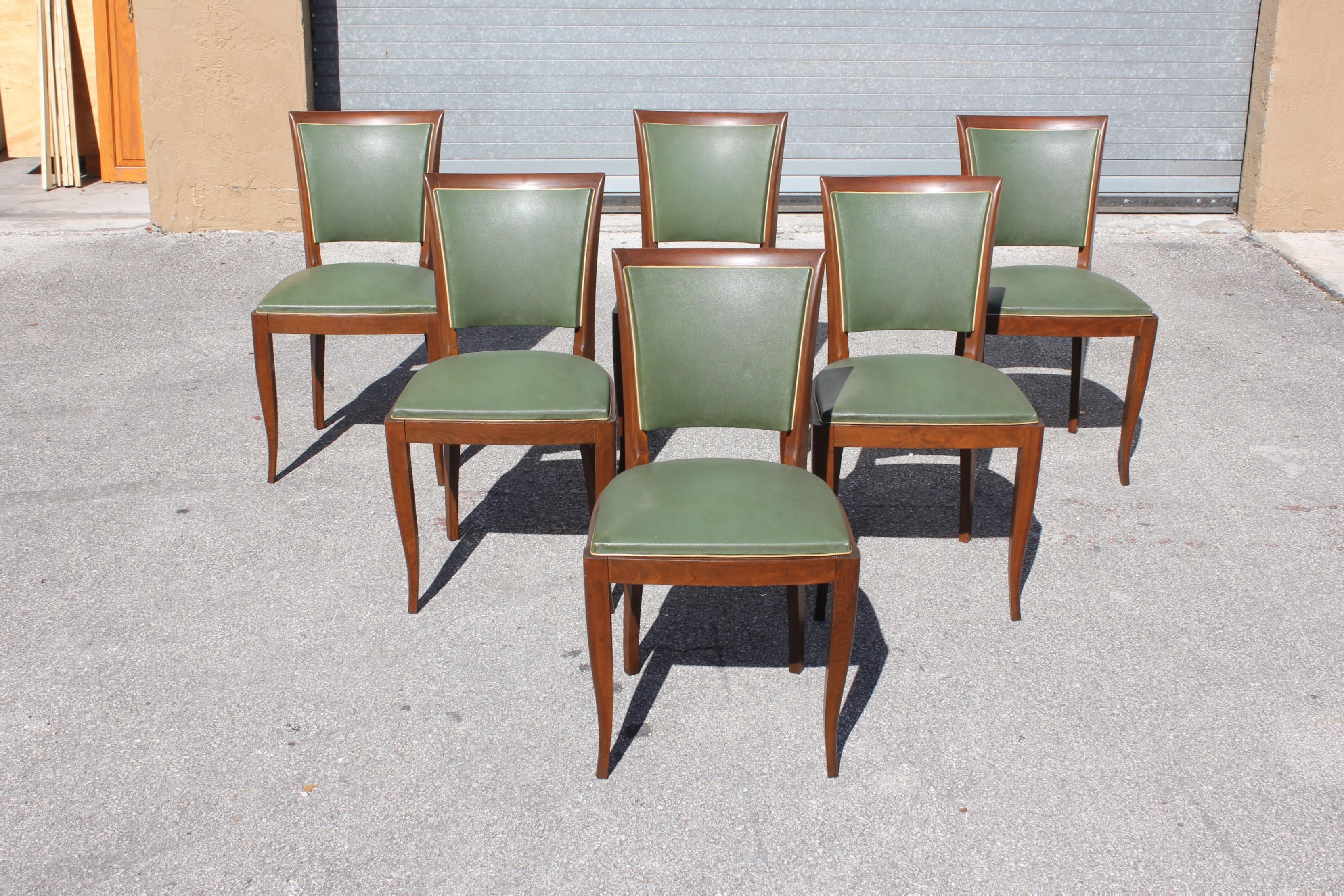 Classic Set of 6 French Art Deco Solid Mahogany Dining Chairs, circa 1940s 2