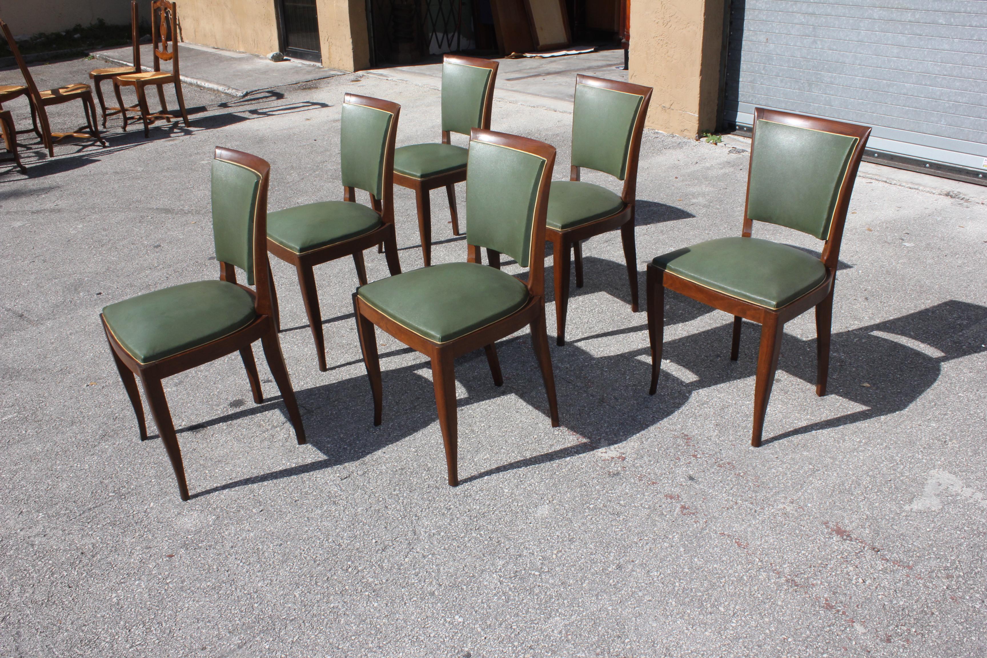 Classic Set of 6 French Art Deco Solid Mahogany Dining Chairs, circa 1940s 3
