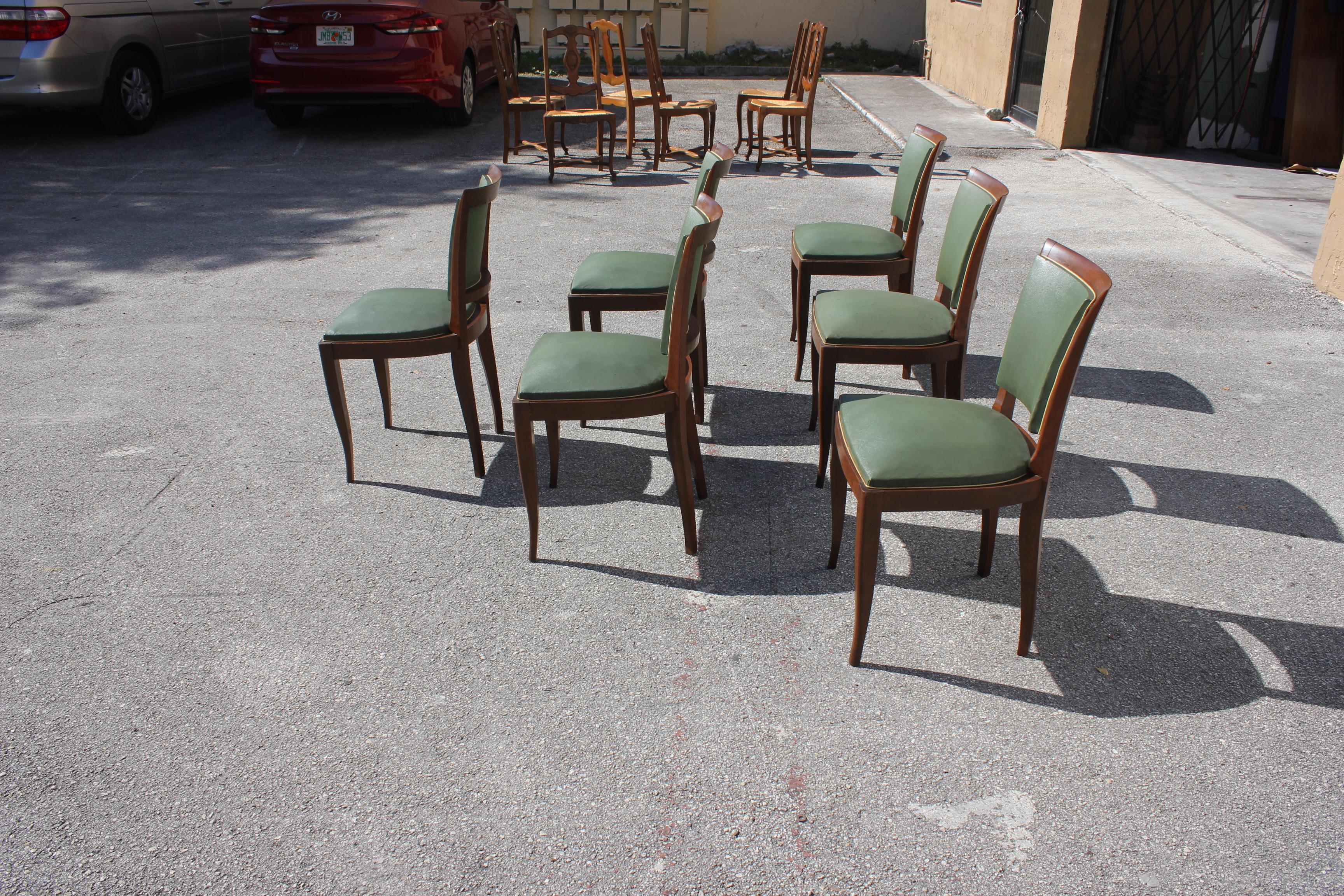 Classic Set of 6 French Art Deco Solid Mahogany Dining Chairs, circa 1940s 4