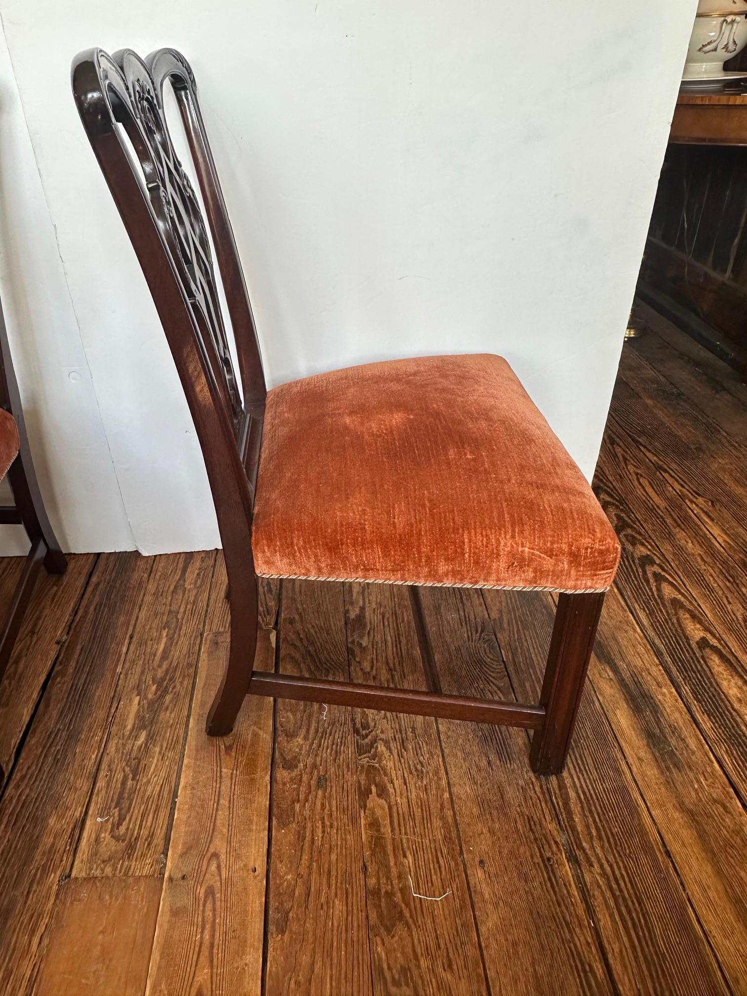 Upholstery Classic Set of 6 Mahogany Chippendale Style Dining Chairs For Sale