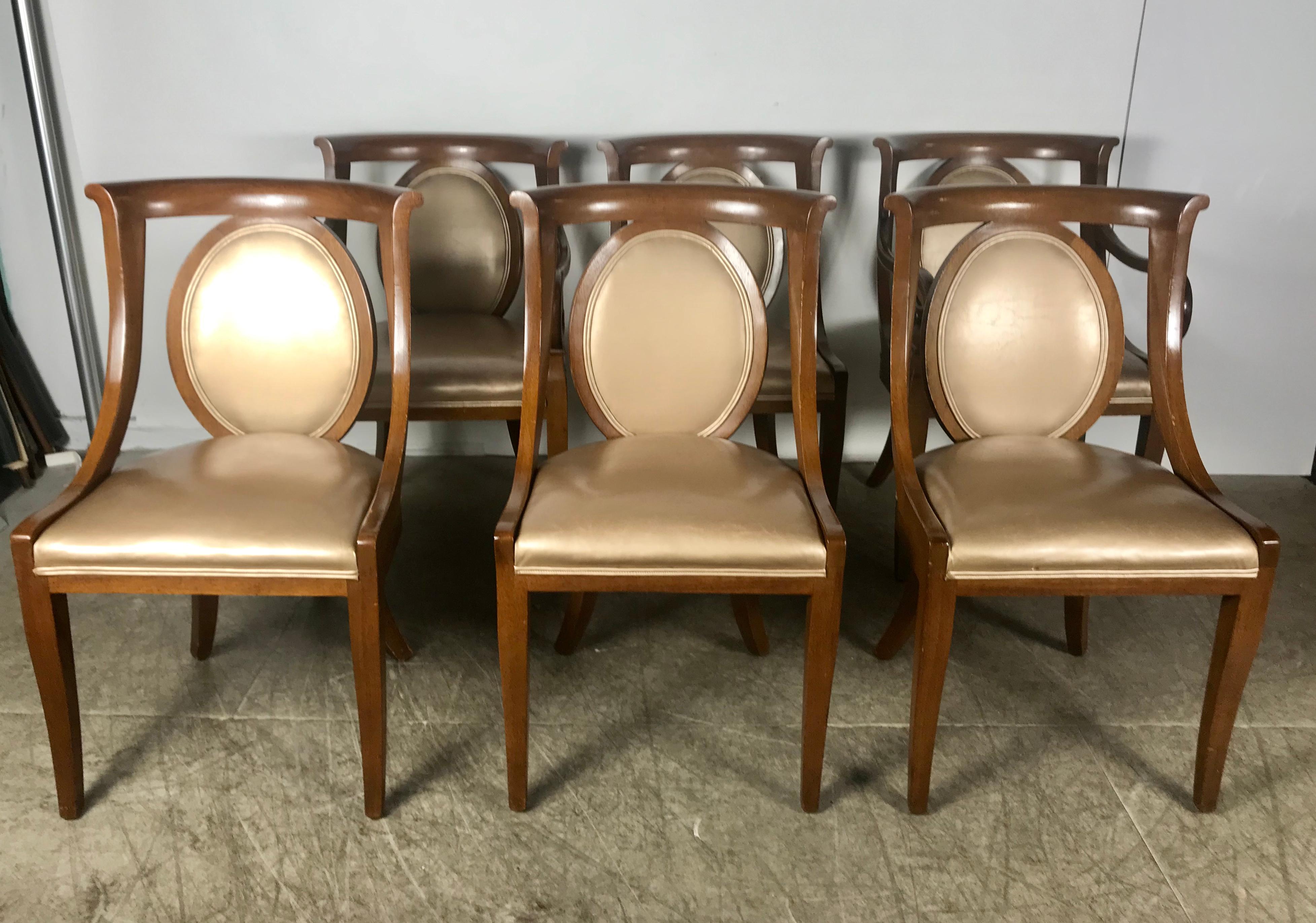 Classic set of 6 Regency dining chairs by Bethlehem Furniture Manufacturing Corp. Wonderful design, set retains 2 arm (captains) chairs 21