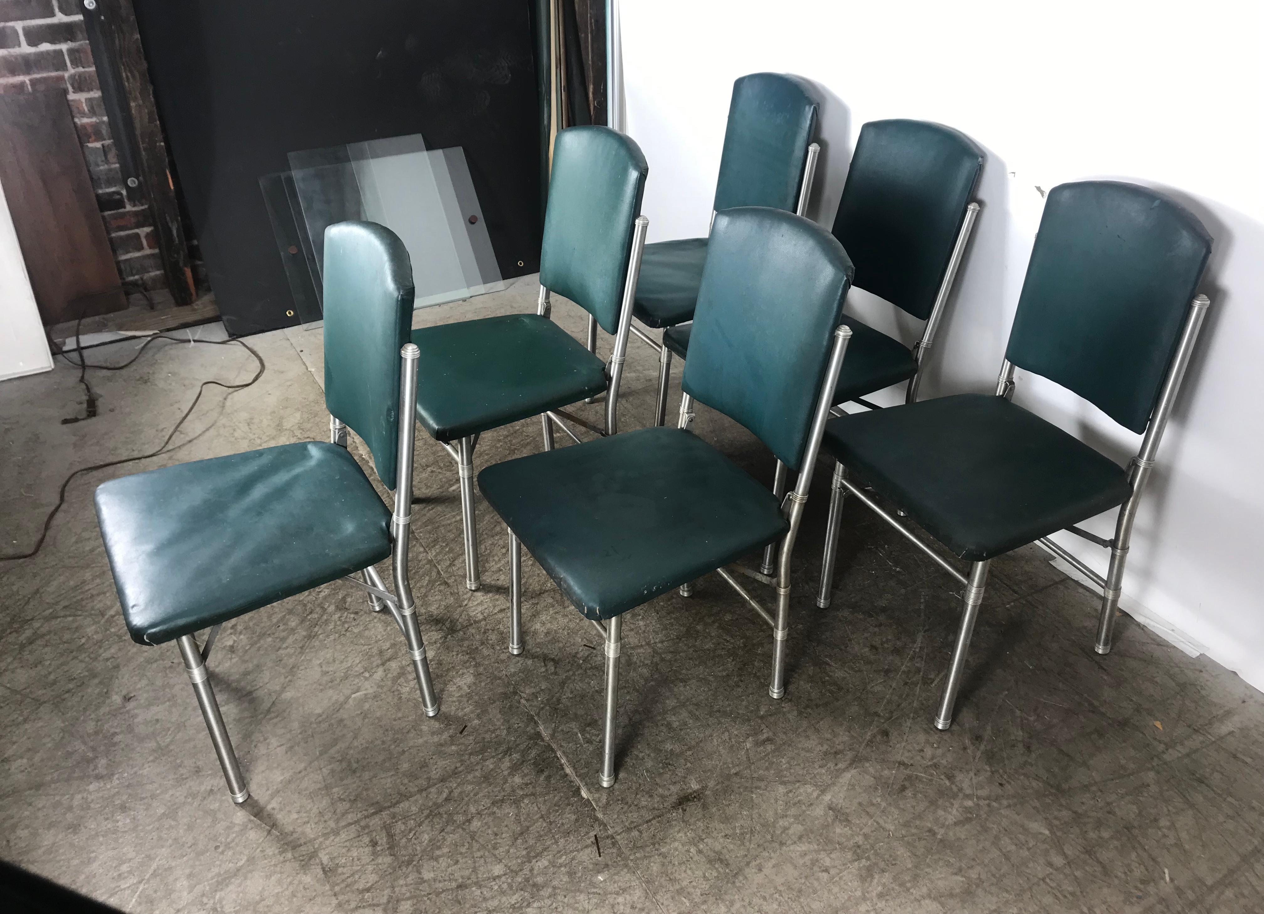 Machine-Made Classic set of 6 Side Dining Chairs by Warren McArthur..Art Deco, Machine Age