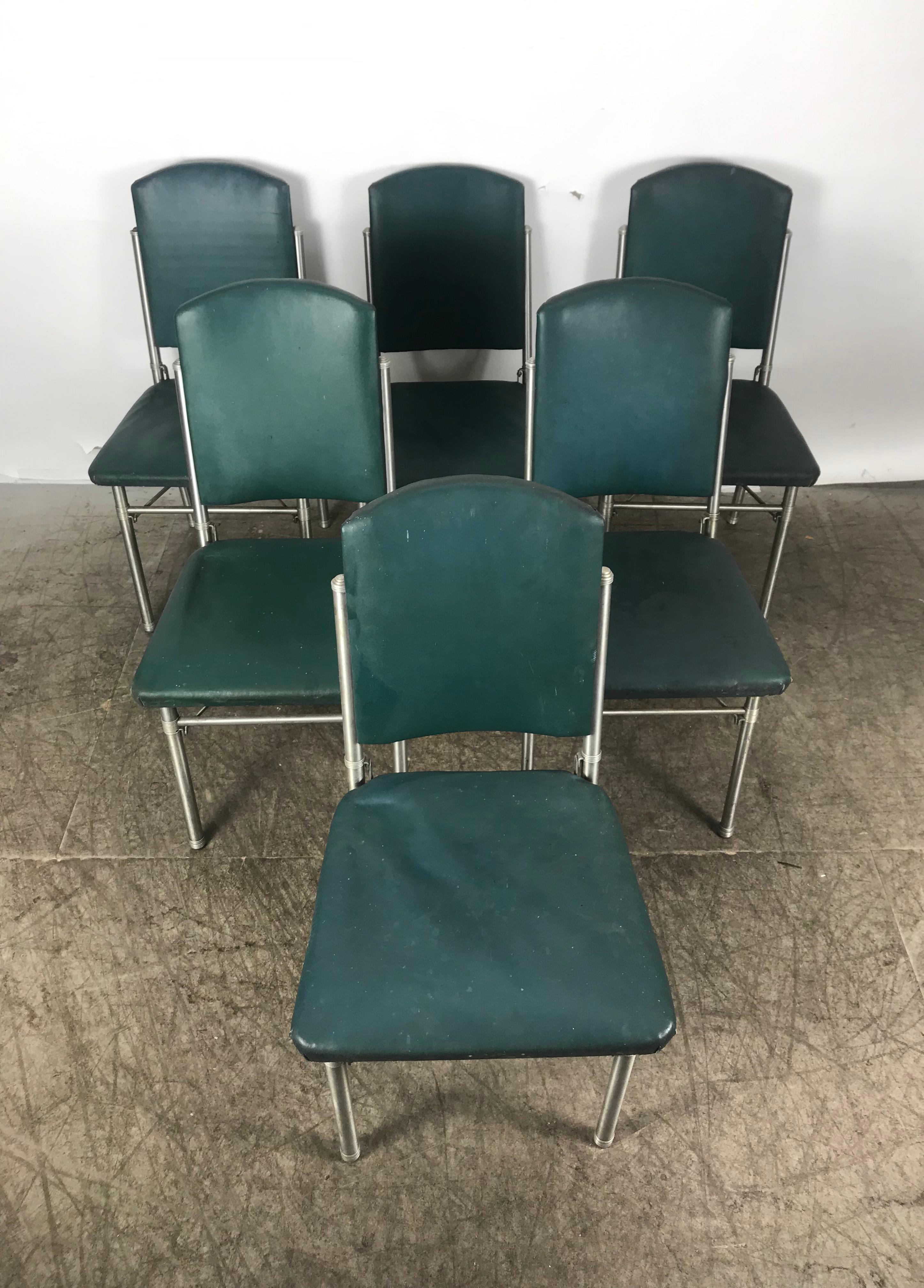 Aluminum Classic set of 6 Side Dining Chairs by Warren McArthur..Art Deco, Machine Age