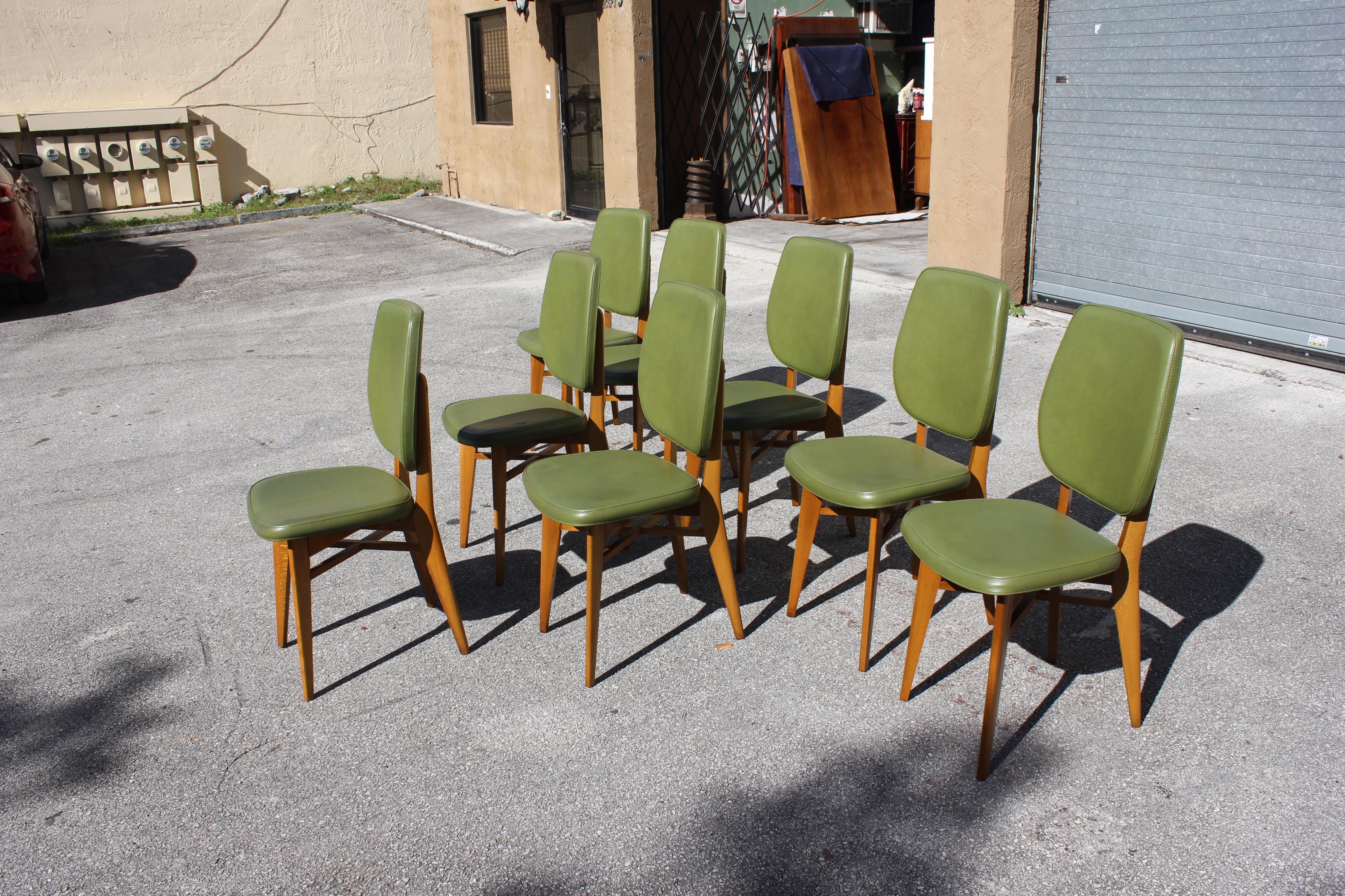 Plastic Classic Set of 8 French Art Deco Solid Mahogany Dining Chairs, circa 1940s
