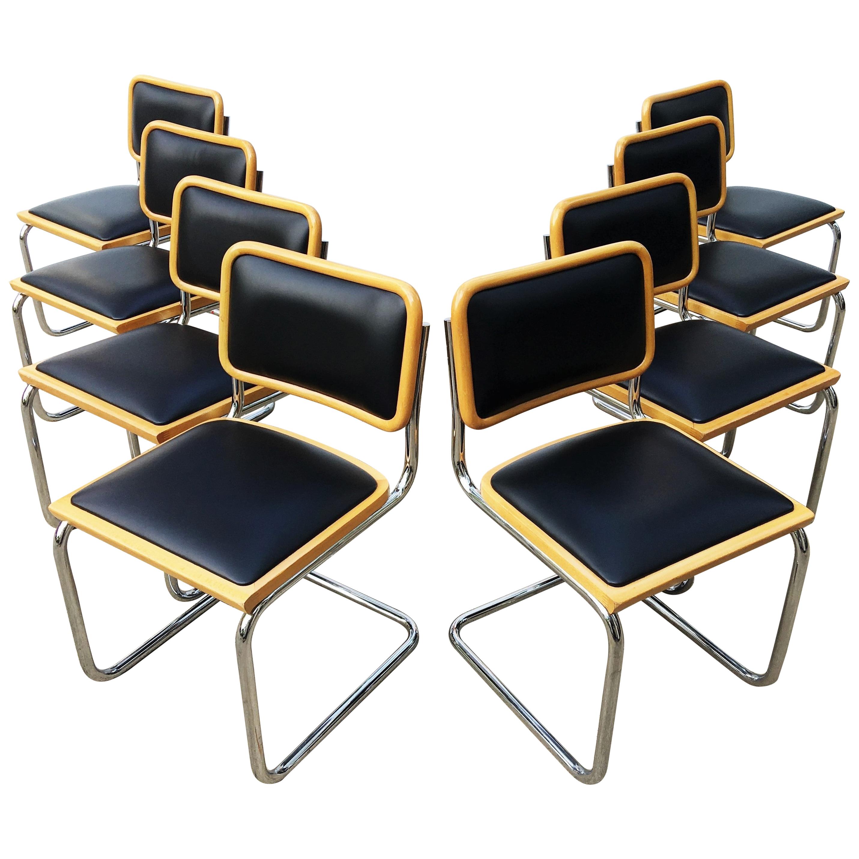 Classic Set of 8 Marcel Breuer Cesca Chairs, Made in Italy