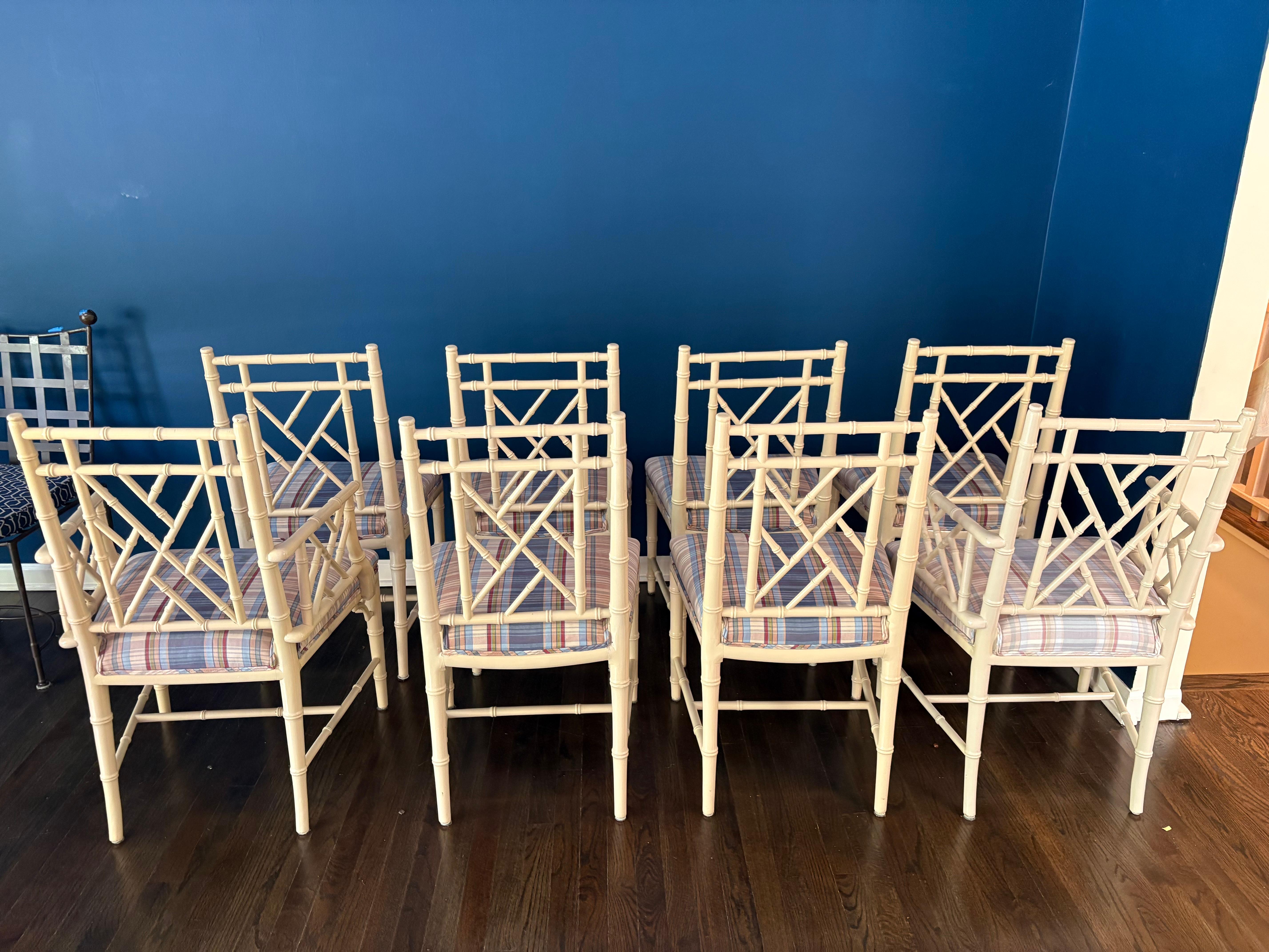 Clásico Juego de 8 Sillas de Comedor de Bambú Pintado Estilo Chinoiserie en venta 3
