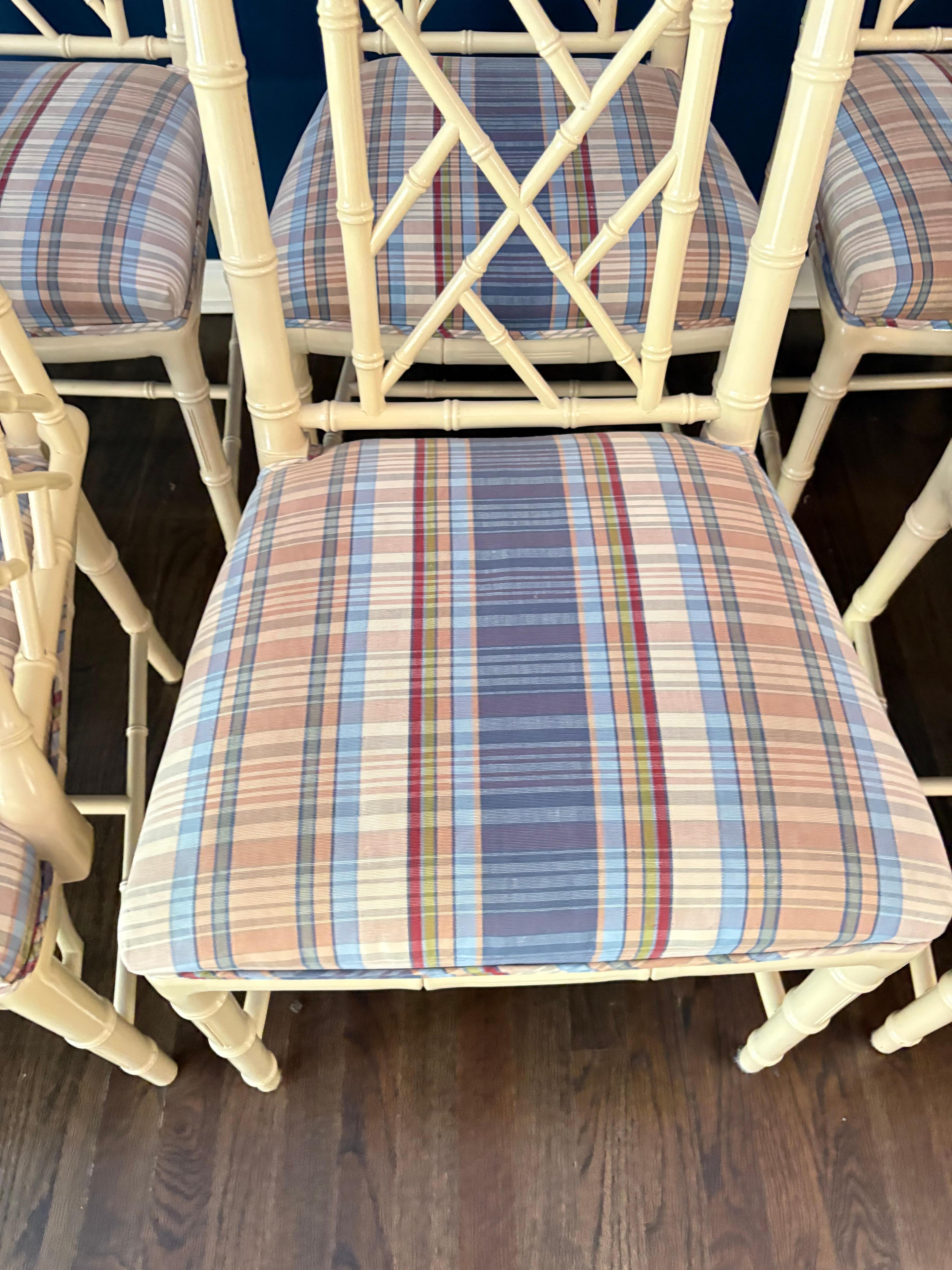 Clásico Juego de 8 Sillas de Comedor de Bambú Pintado Estilo Chinoiserie en venta 4