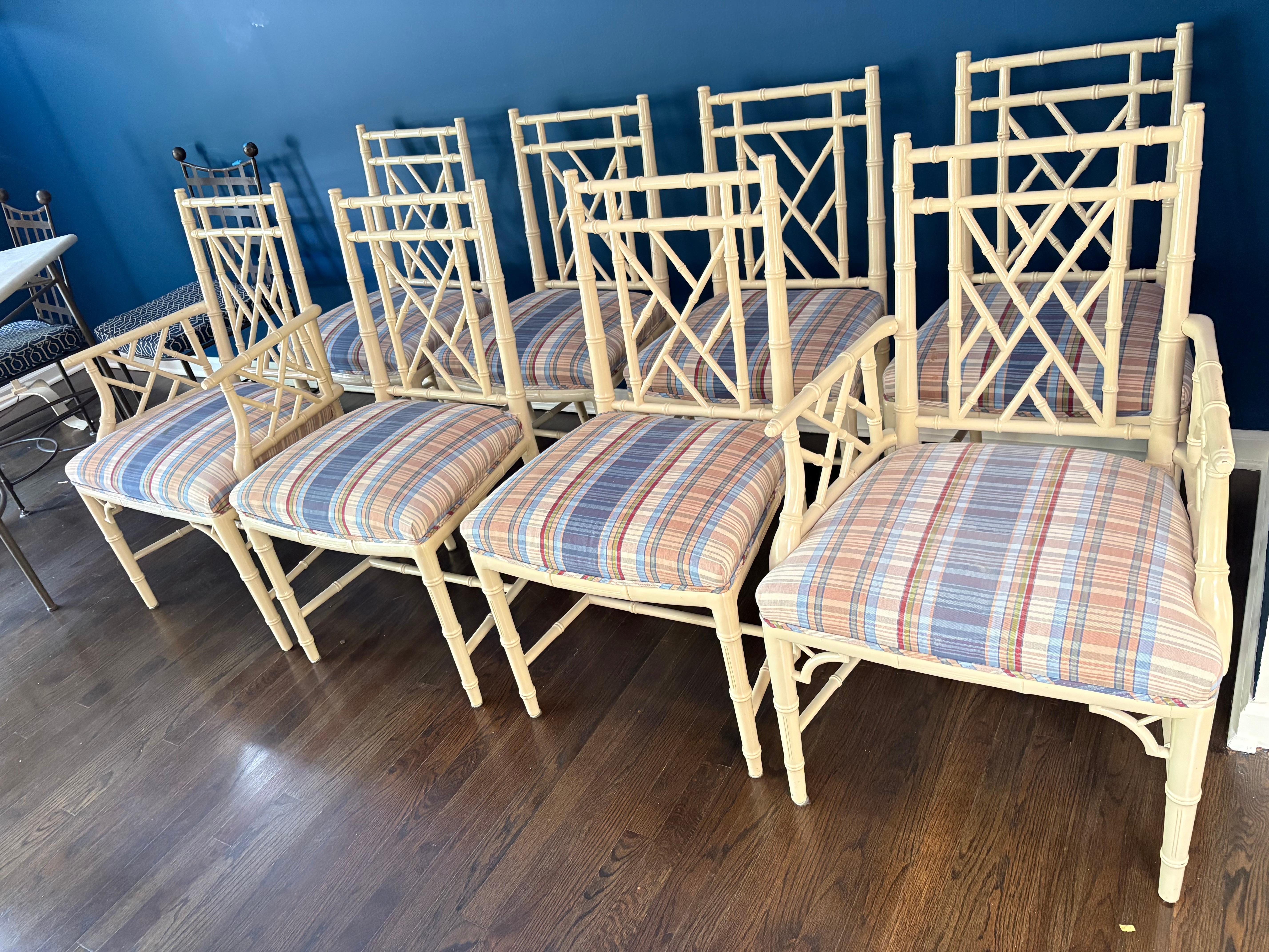 Clásico Juego de 8 Sillas de Comedor de Bambú Pintado Estilo Chinoiserie en venta 5