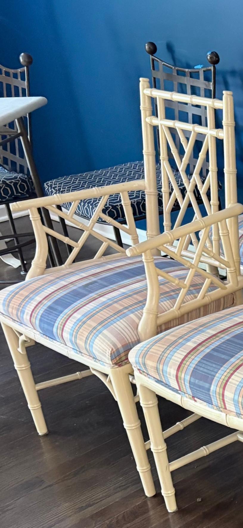 Clásico Juego de 8 Sillas de Comedor de Bambú Pintado Estilo Chinoiserie en venta 7