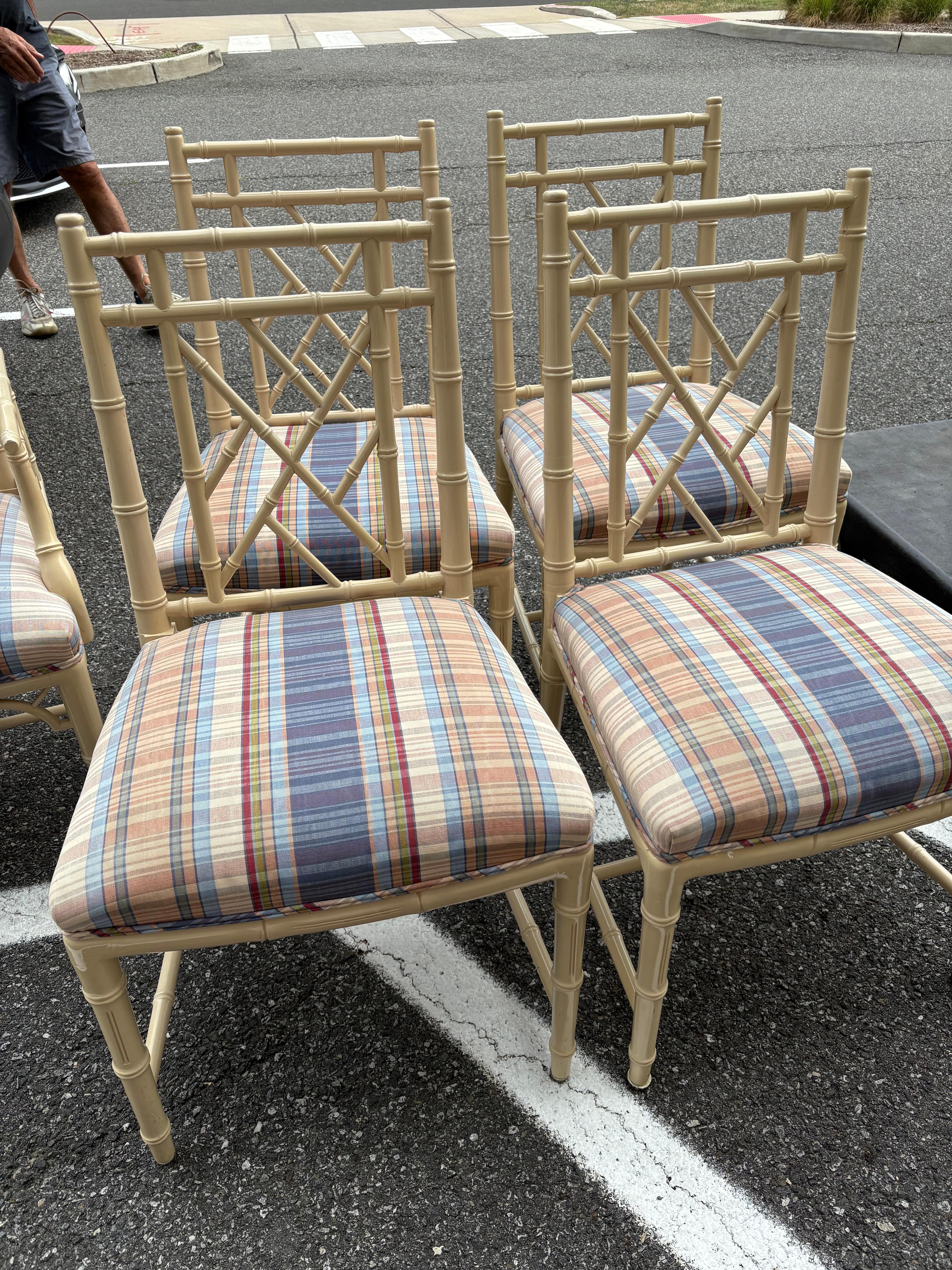 Clásico Juego de 8 Sillas de Comedor de Bambú Pintado Estilo Chinoiserie en venta 1