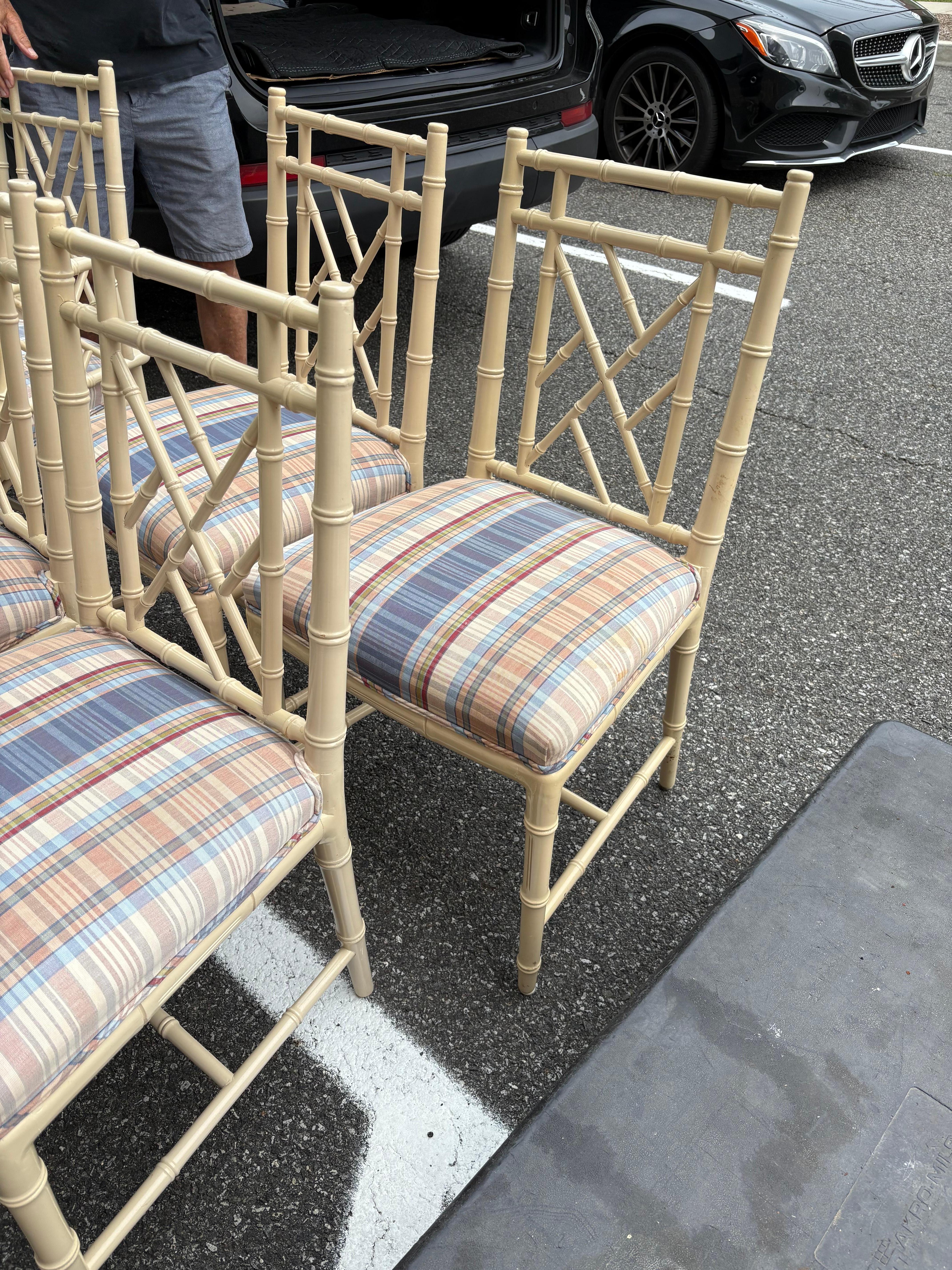 Clásico Juego de 8 Sillas de Comedor de Bambú Pintado Estilo Chinoiserie en venta 2
