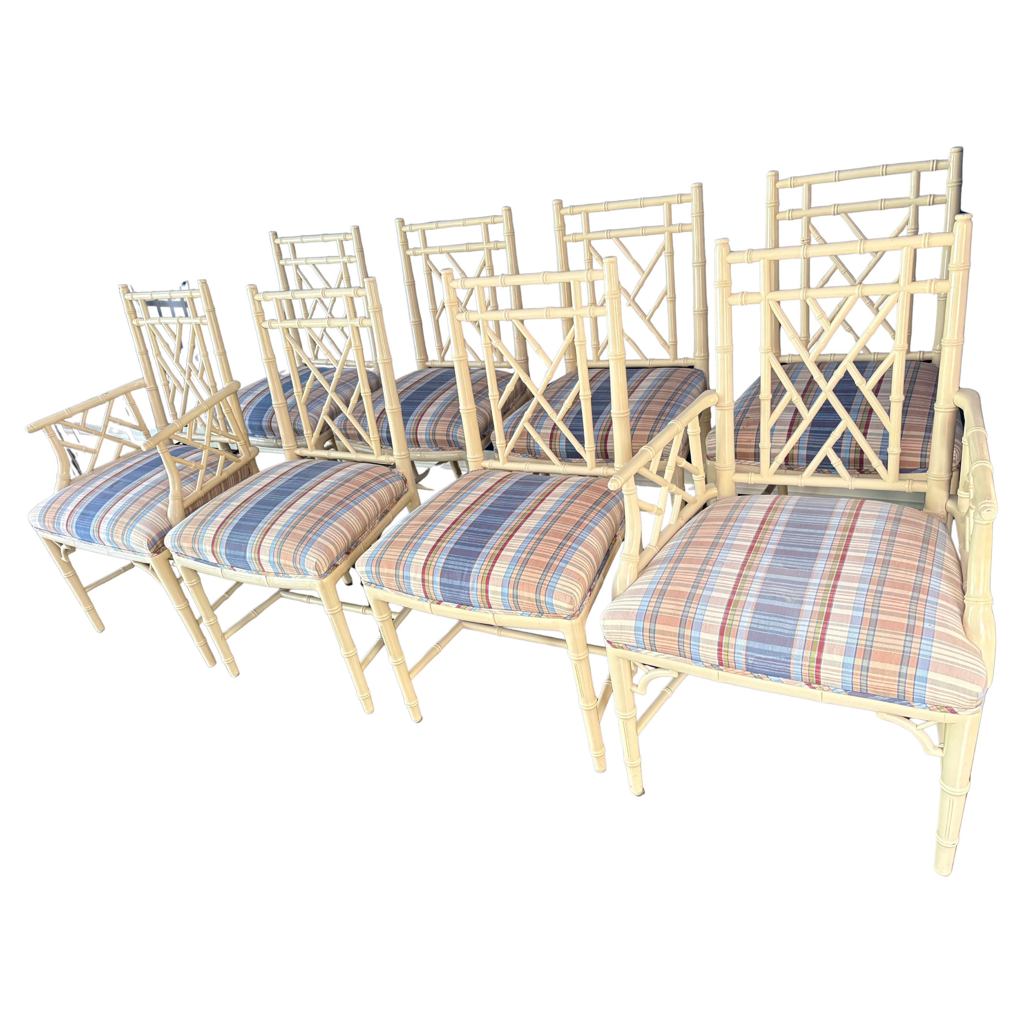 Clásico Juego de 8 Sillas de Comedor de Bambú Pintado Estilo Chinoiserie en venta