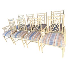 Classic Set of 8 Painted Faux Bamboo Chinoiserie Style Dining Chairs