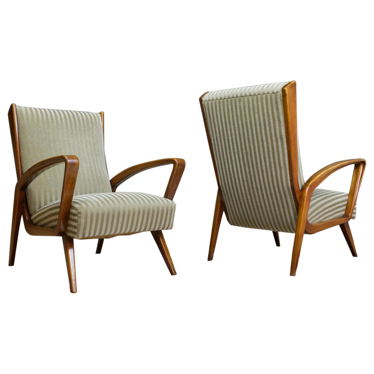 Classic set of Chairs in Walnut and Velvet by A.A.Patijn Art Deco, 1950s For Sale