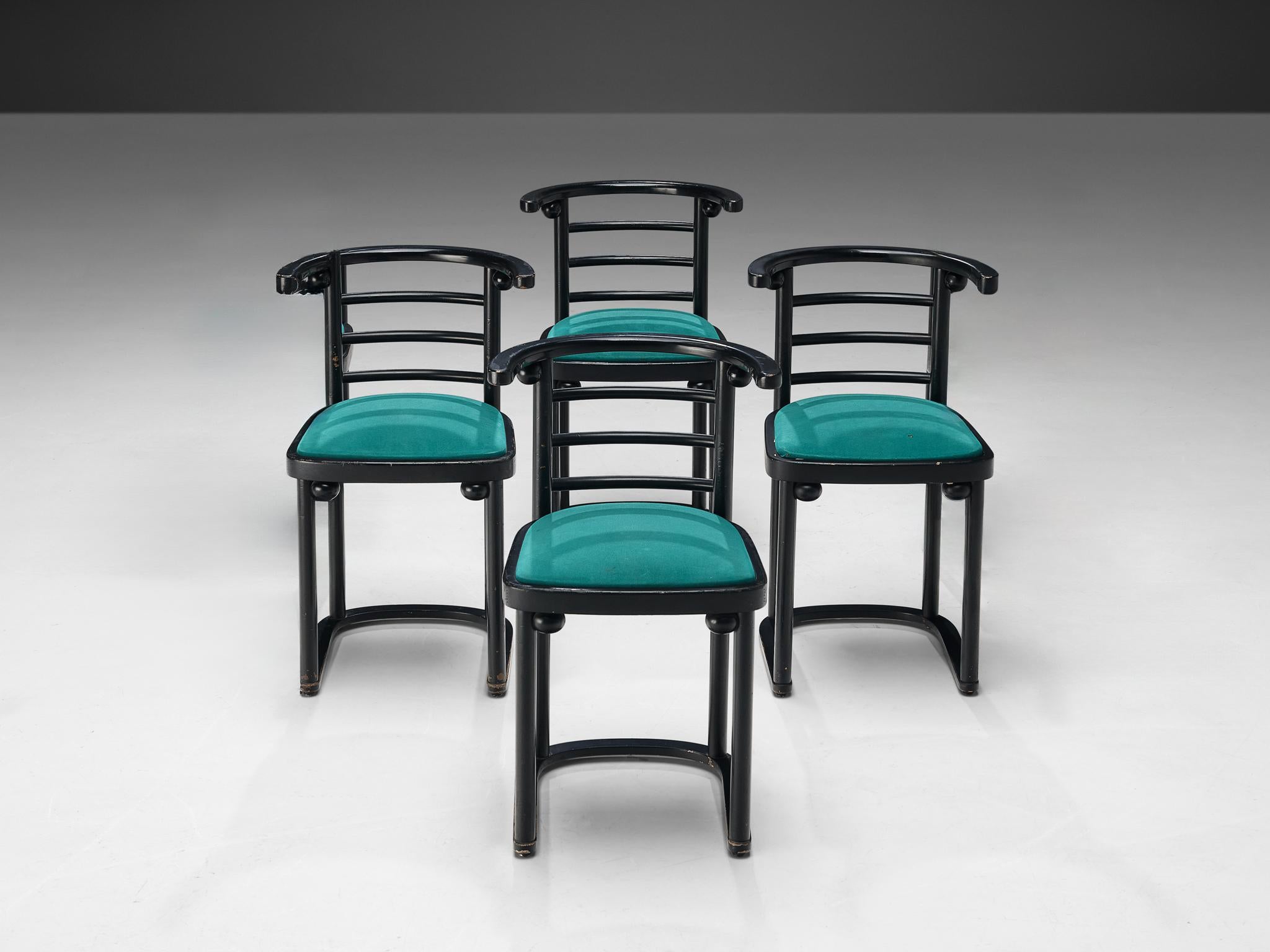 Mid-Century Modern Classic Set of Four Dining Chairs in Vivid Green Upholstery  For Sale