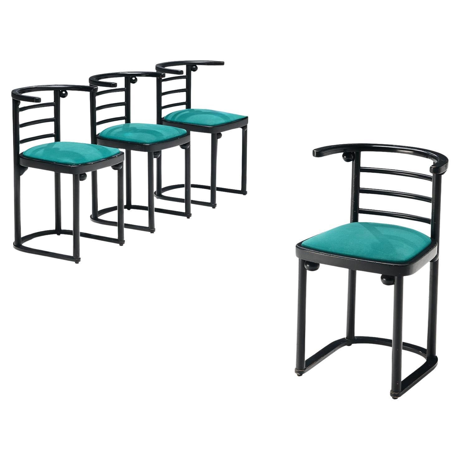 Classic Set of Four Dining Chairs in Vivid Green Upholstery  For Sale