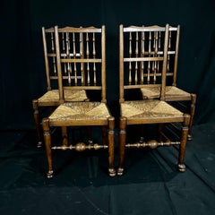 Classic Set of Four Early 19th Century Carved Oak British Dining Side Chairs