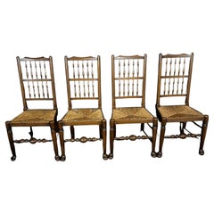 Classic Set of Four Early 19th Century Carved Oak British Dining Side Chairs