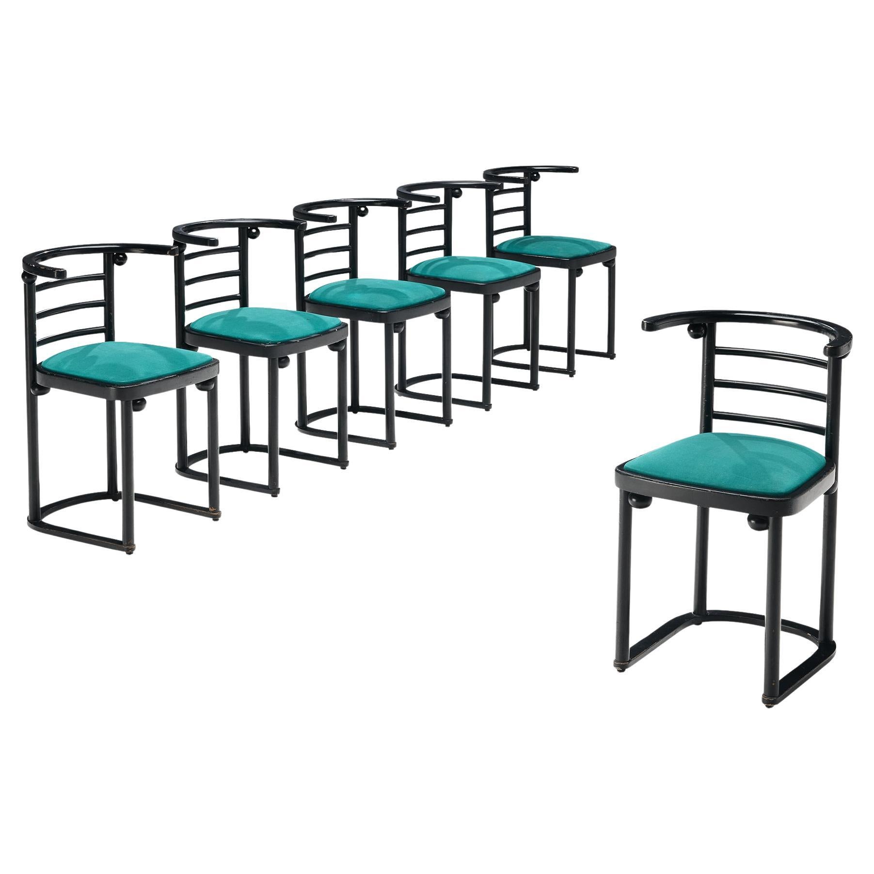 Classic Set of Six Dining Chairs in Vivid Green Upholstery 