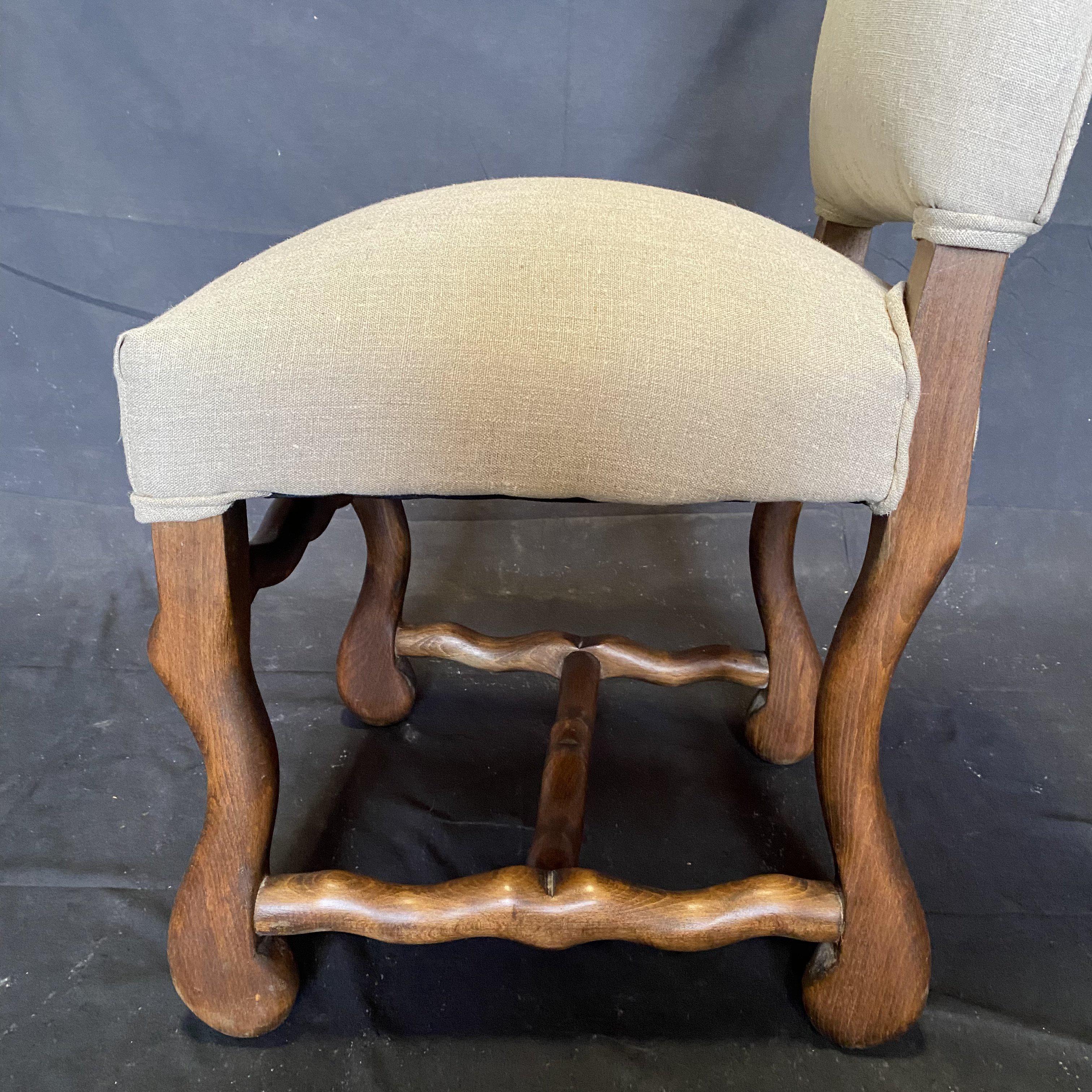 Classic Set of Six Vintage French Walnut Os de Mouton Dining Side Chairs 1