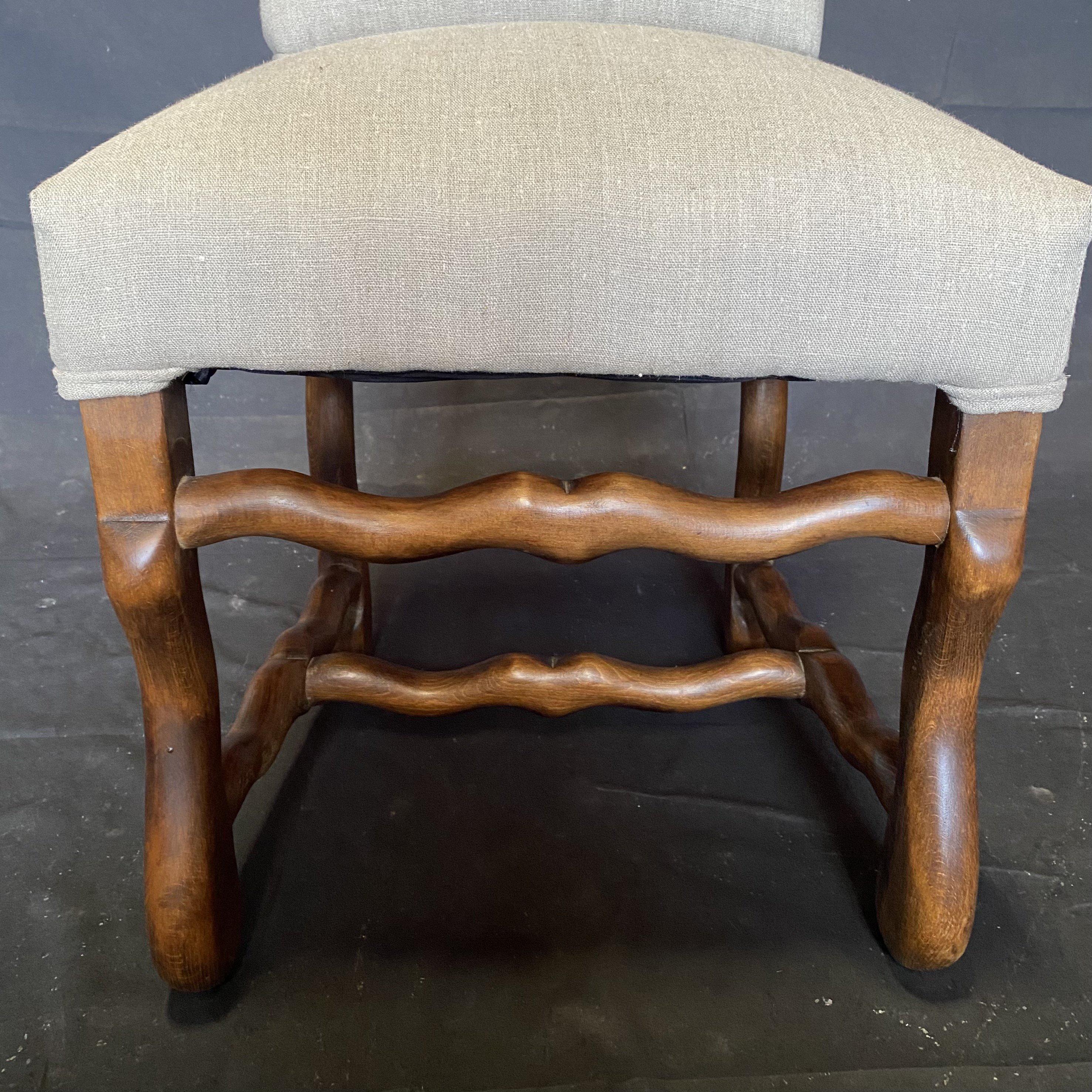 Classic Set of Six Vintage French Walnut Os de Mouton Dining Side Chairs 2