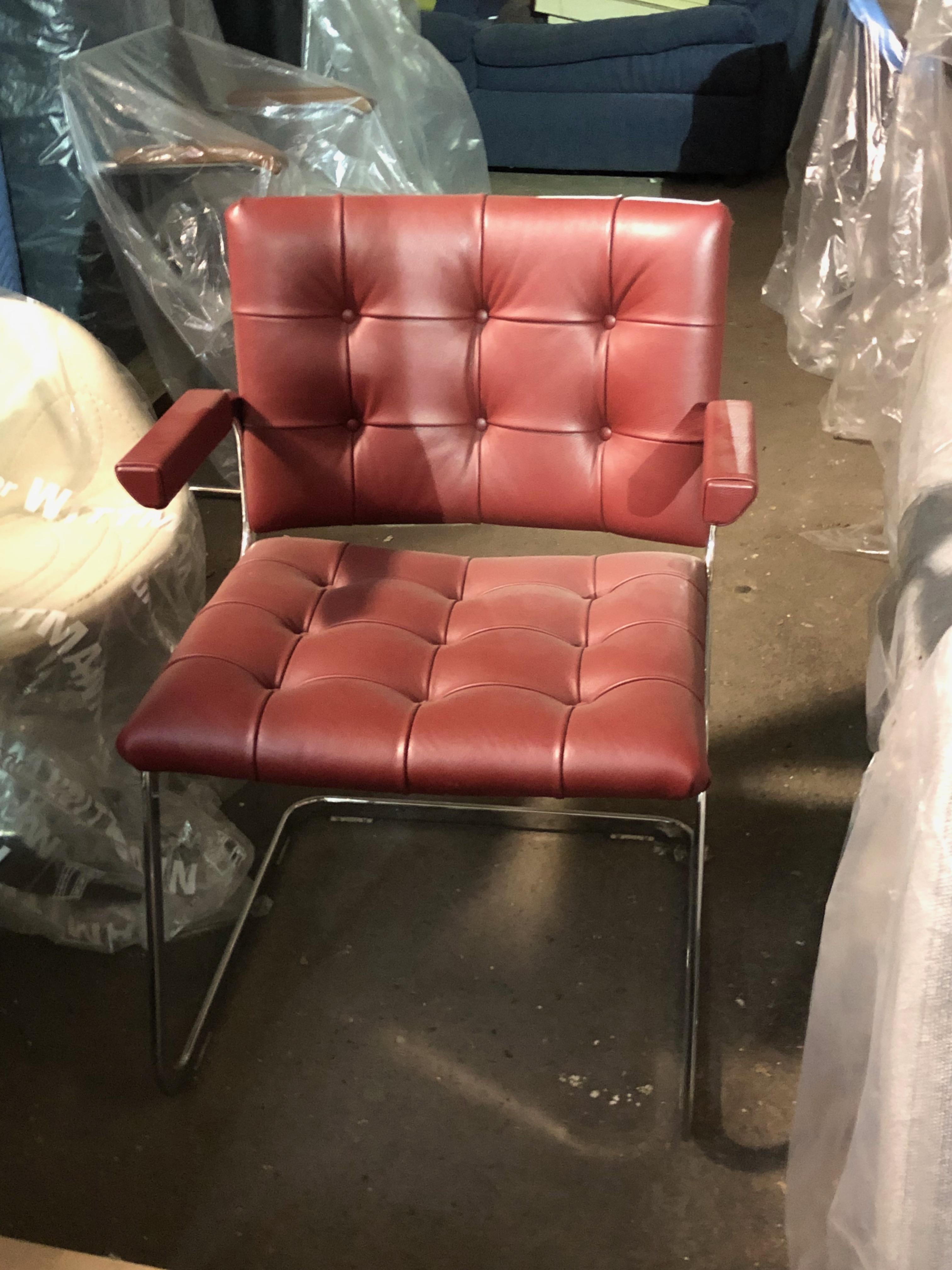 Swiss de Sede Classic Set of Three Haussmann RH 305 Red Leather Cantilever Armchairs