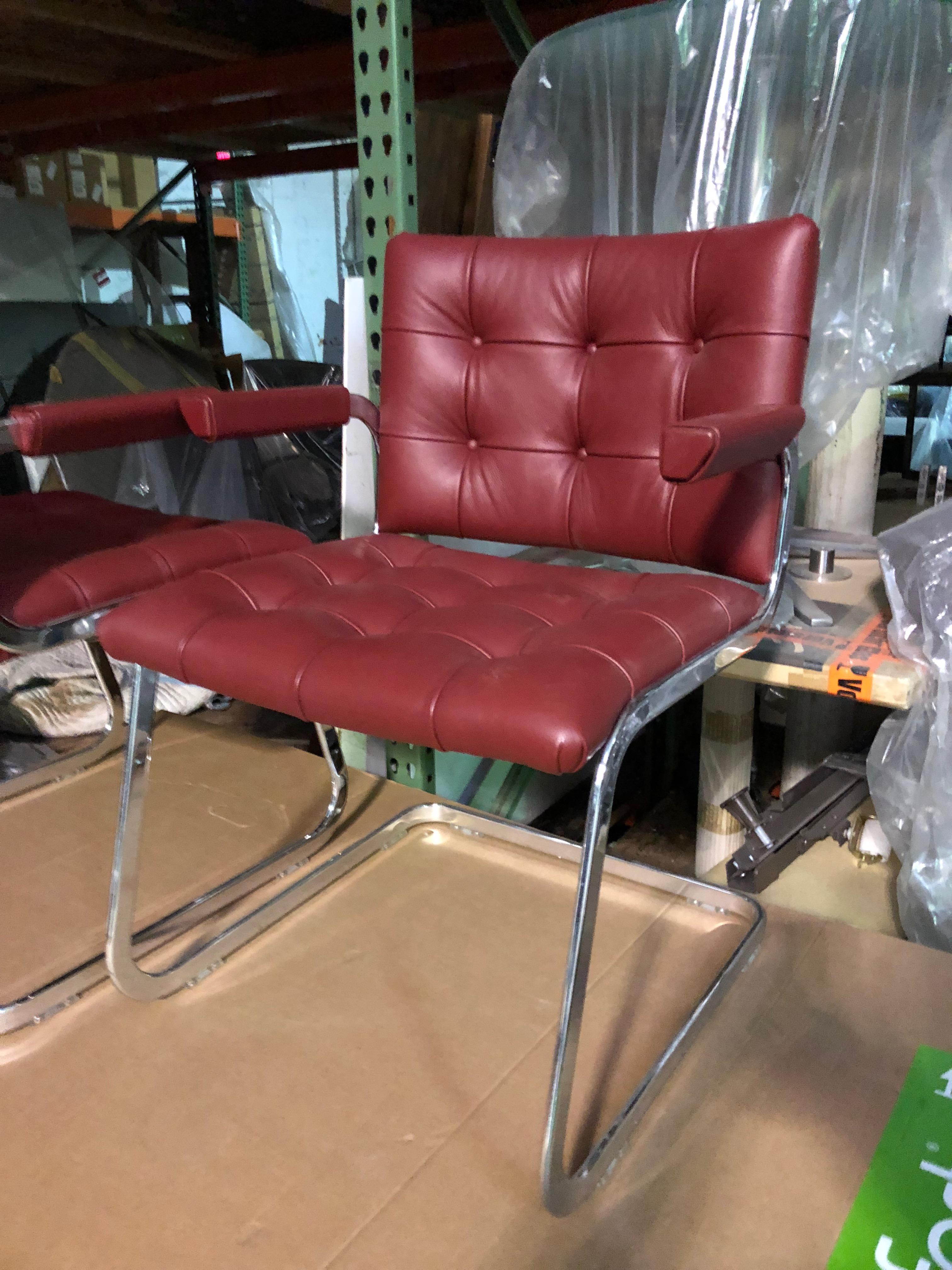 Contemporary de Sede Classic Set of Three Haussmann RH 305 Red Leather Cantilever Armchairs