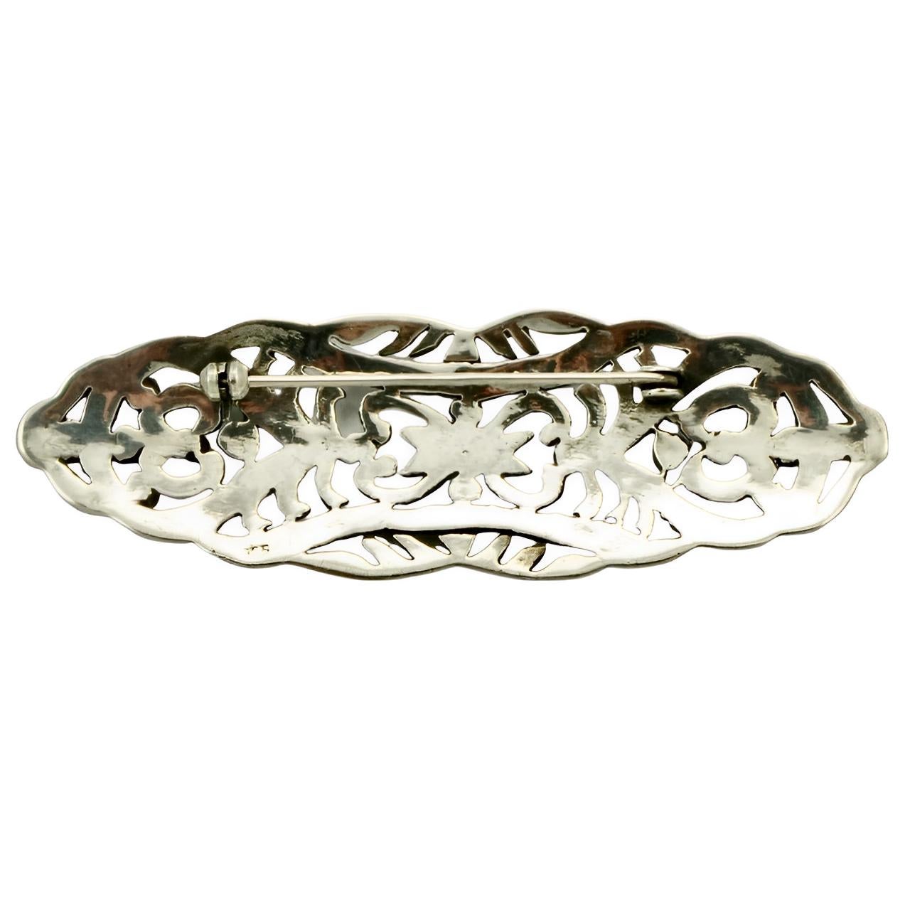 Women's or Men's Classic Silver Marcasite Brooch circa 1930s For Sale