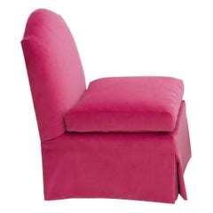 Classic Skirted Slipper Chair in Hot Pink Velvet with Contrast Velvet Back