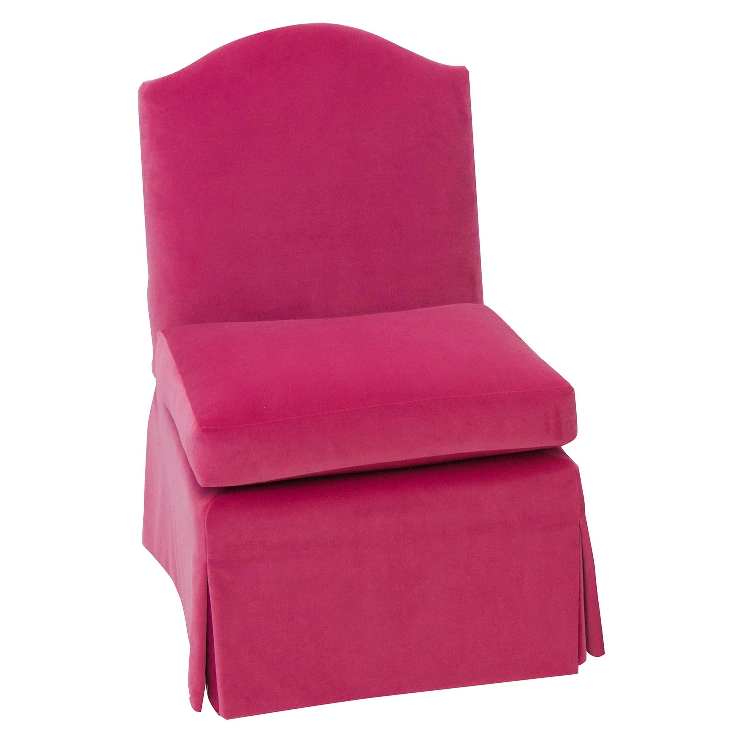 Classic Skirted Slipper Chair in Hot Pink Velvet with Contrast Velvet Back For Sale