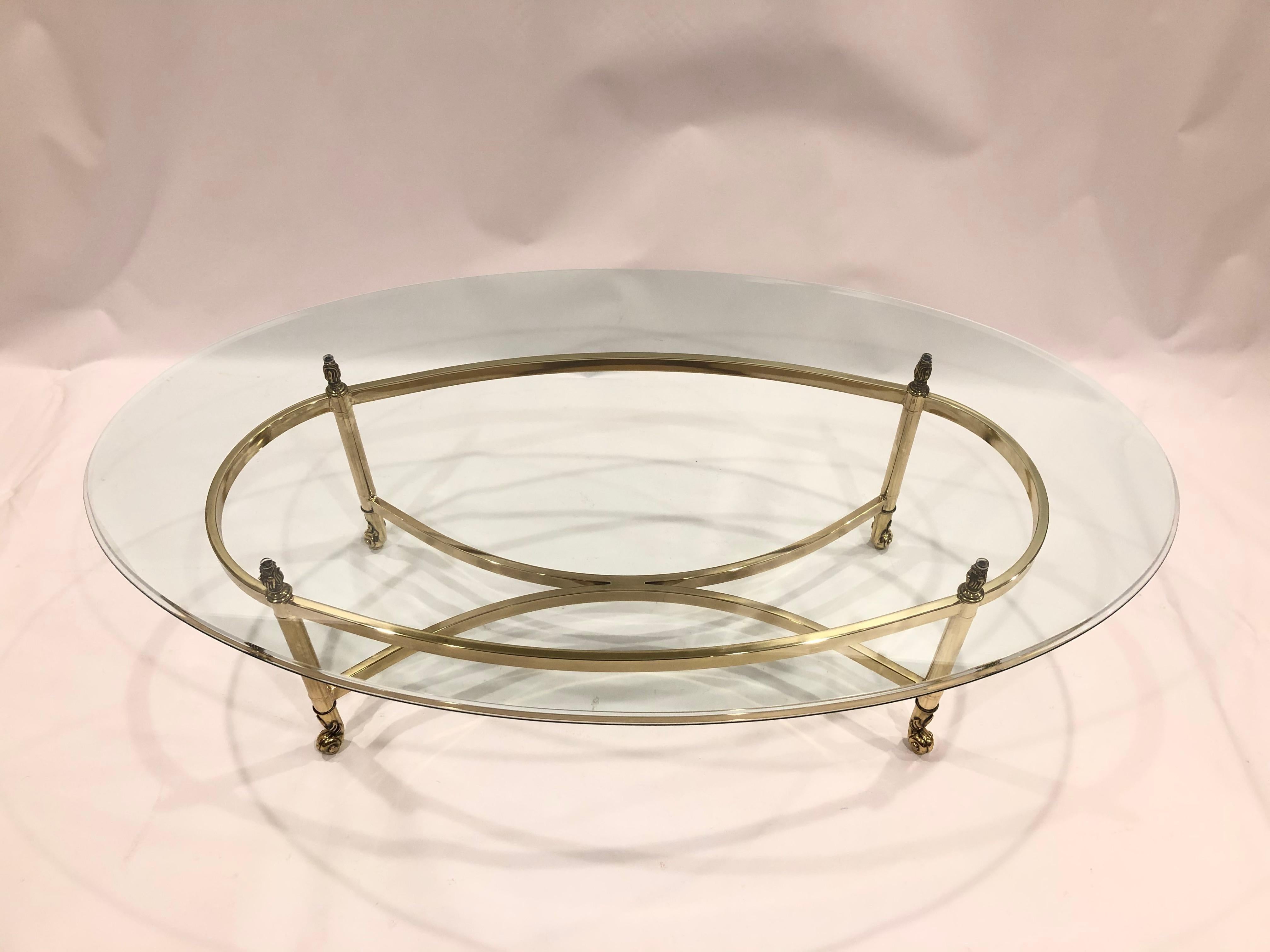 Classic Sleek La Barge Brass & Glass Oval Coffee Table 2