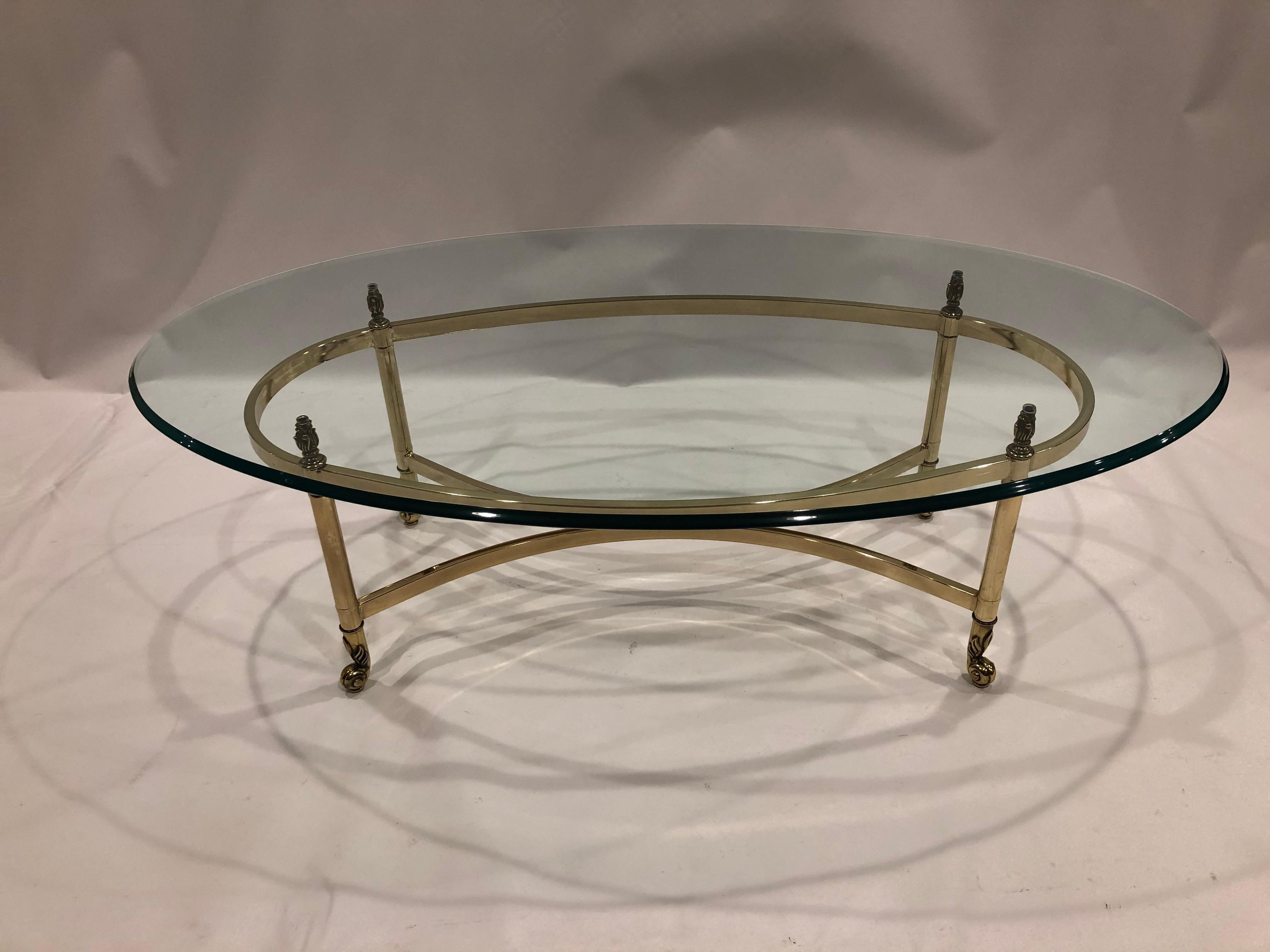 Classic Sleek La Barge Brass & Glass Oval Coffee Table 4