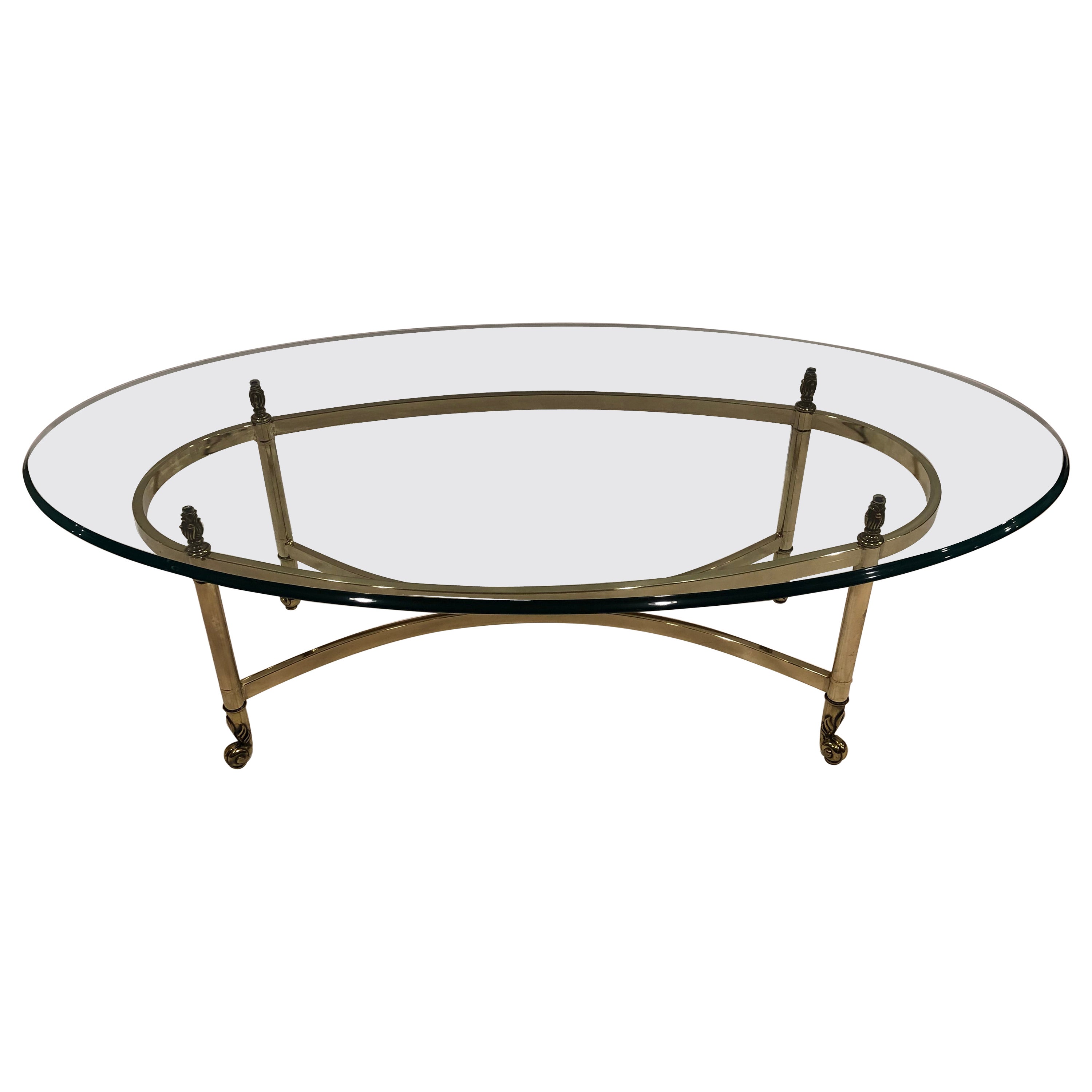 Classic Sleek La Barge Brass & Glass Oval Coffee Table