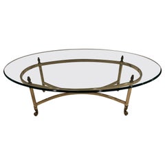 Classic Sleek La Barge Brass & Glass Oval Coffee Table