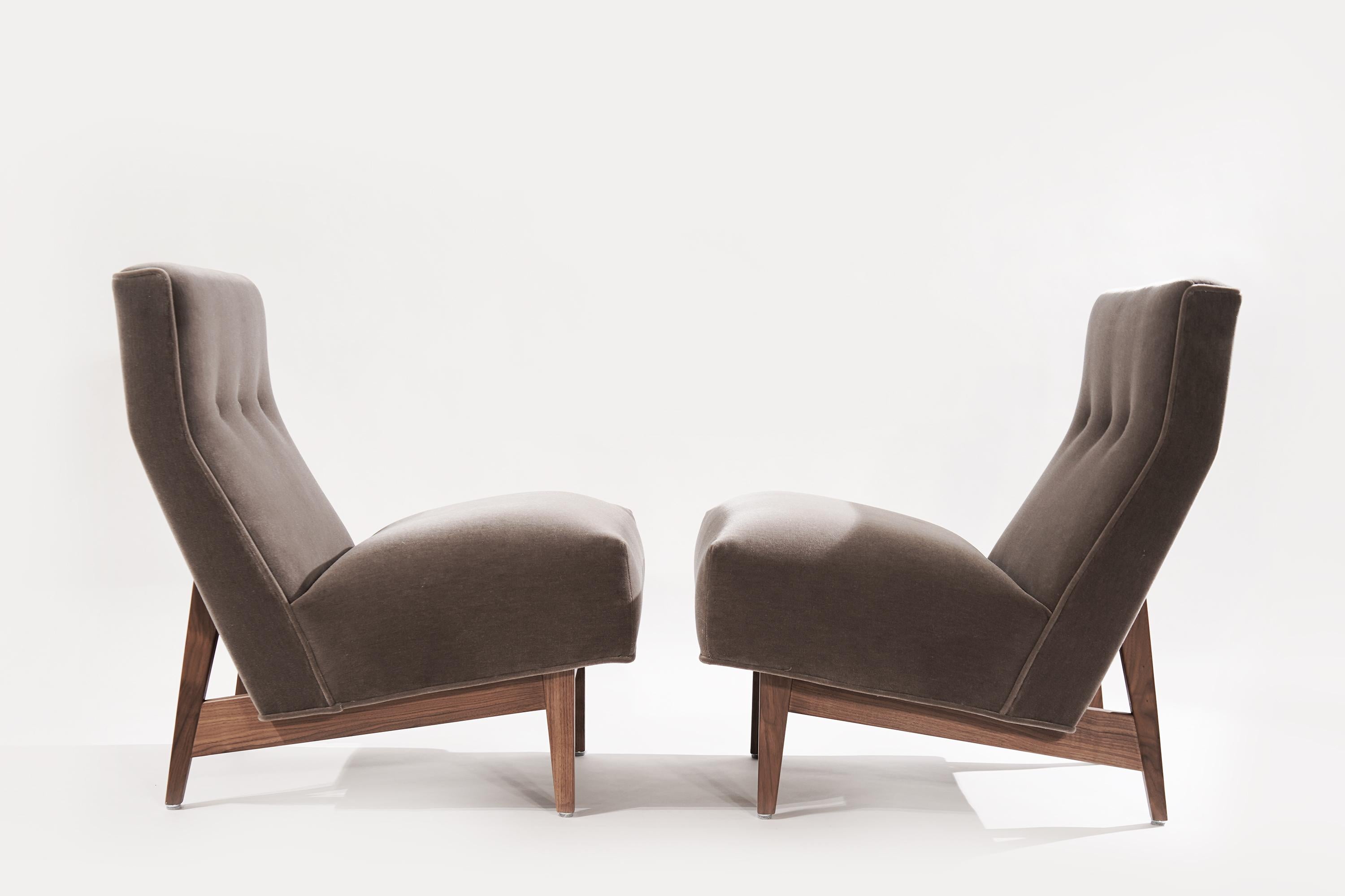 Classic Slipper Chairs by Jens Risom in Mohair, circa 1950s 2