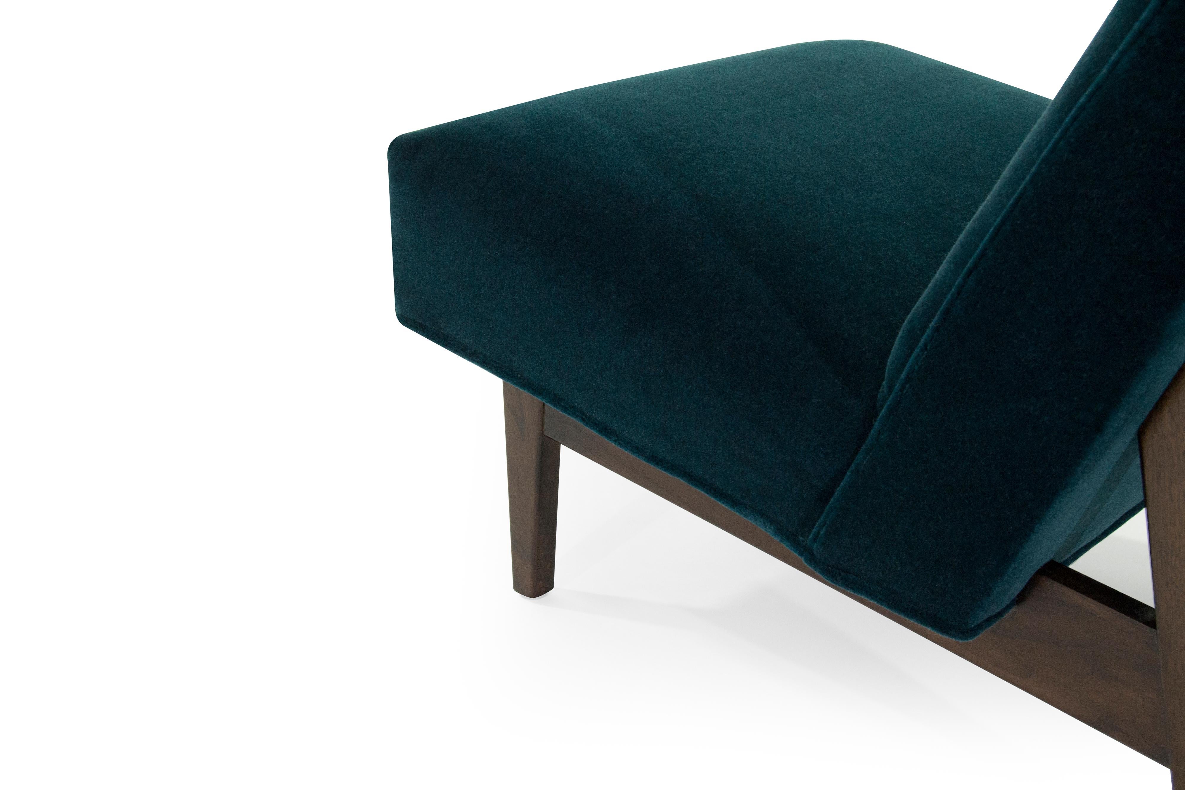 Classic Slipper Chairs by Jens Risom in Teal Mohair, circa 1950s 4
