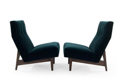Classic Slipper Chairs by Jens Risom in Teal Mohair, circa 1950s