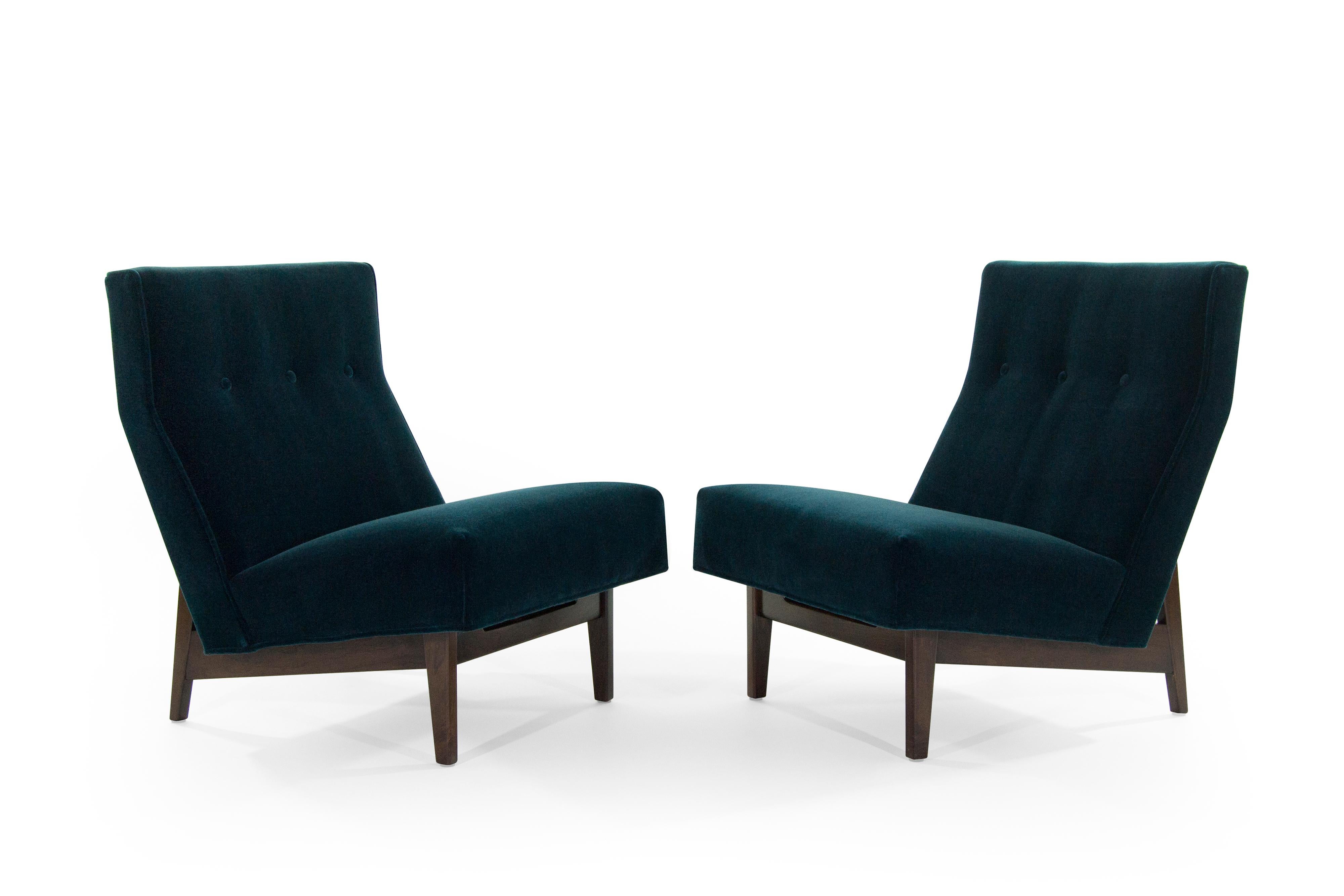 Mid-Century Modern Classic Slipper Chairs by Jens Risom in Teal Mohair, circa 1950s