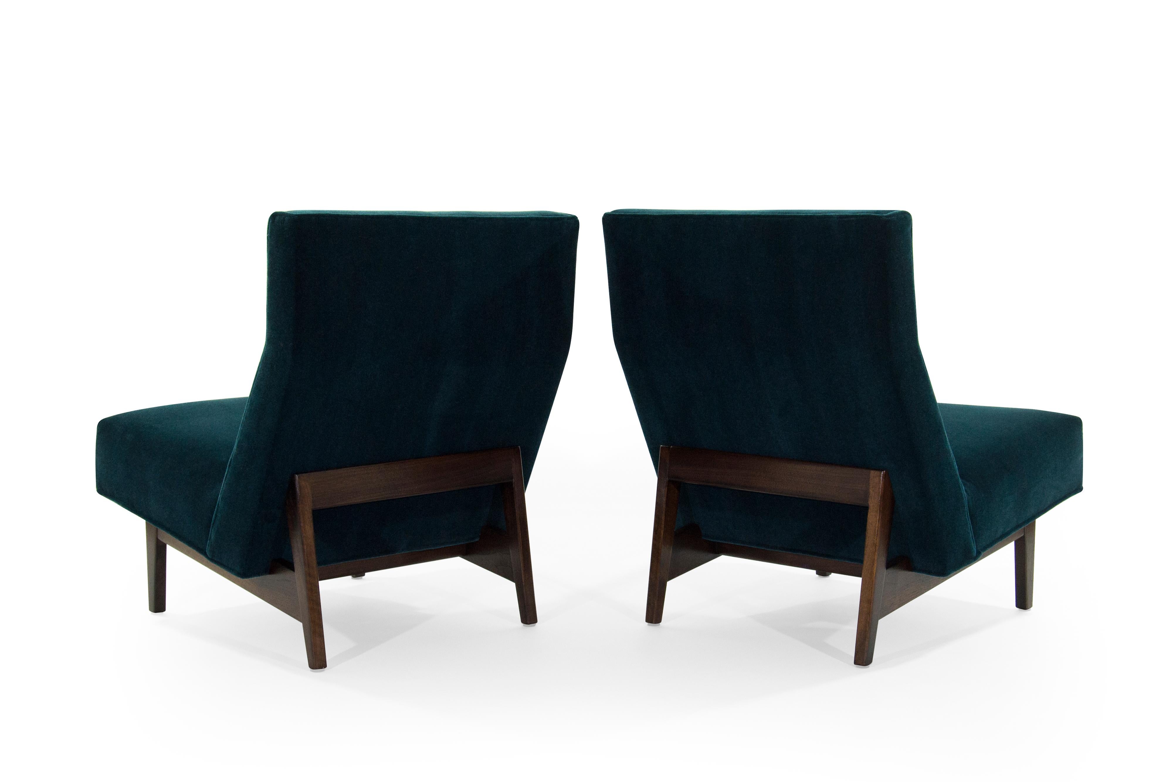 American Classic Slipper Chairs by Jens Risom in Teal Mohair, circa 1950s