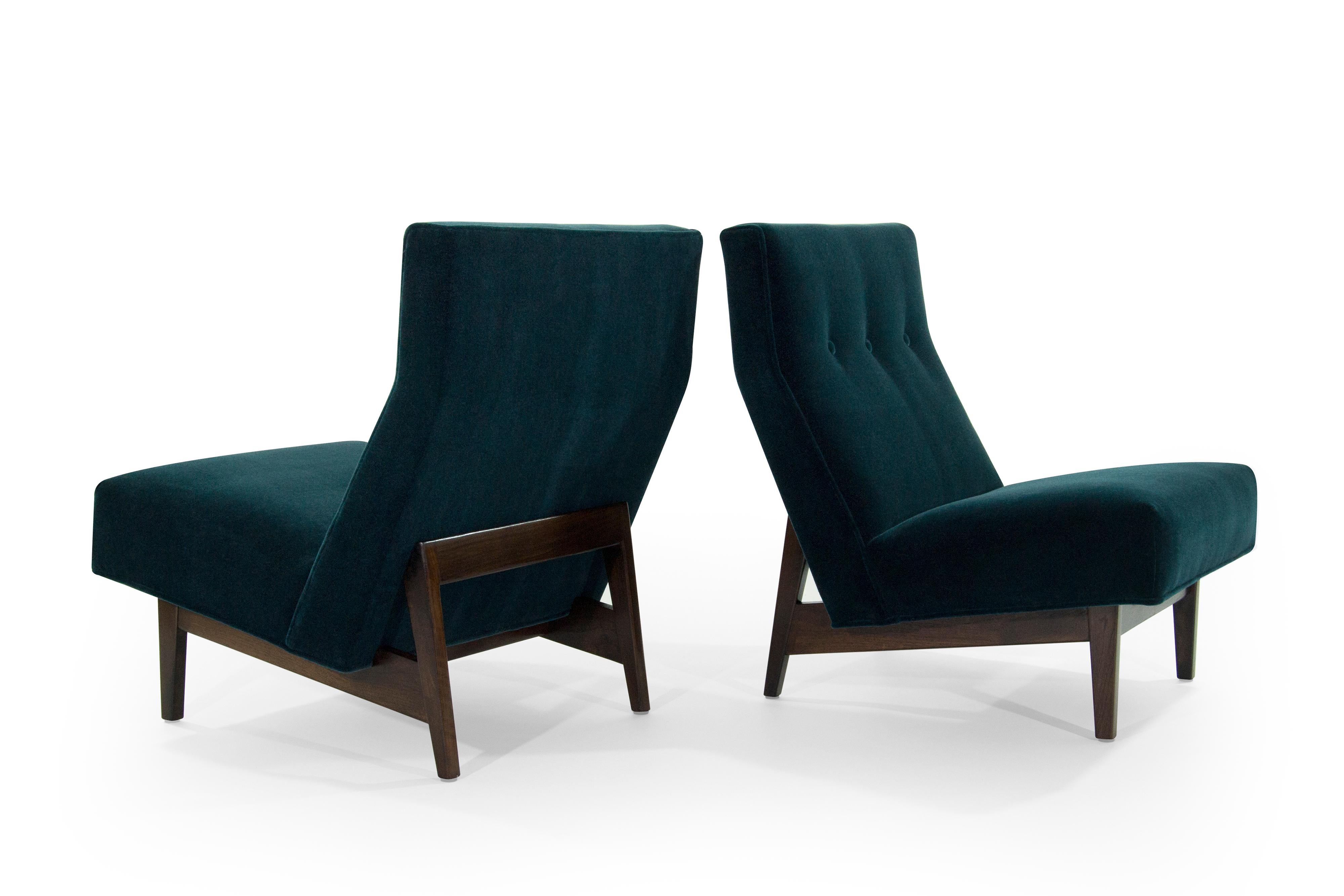 Classic Slipper Chairs by Jens Risom in Teal Mohair, circa 1950s In Excellent Condition In Westport, CT