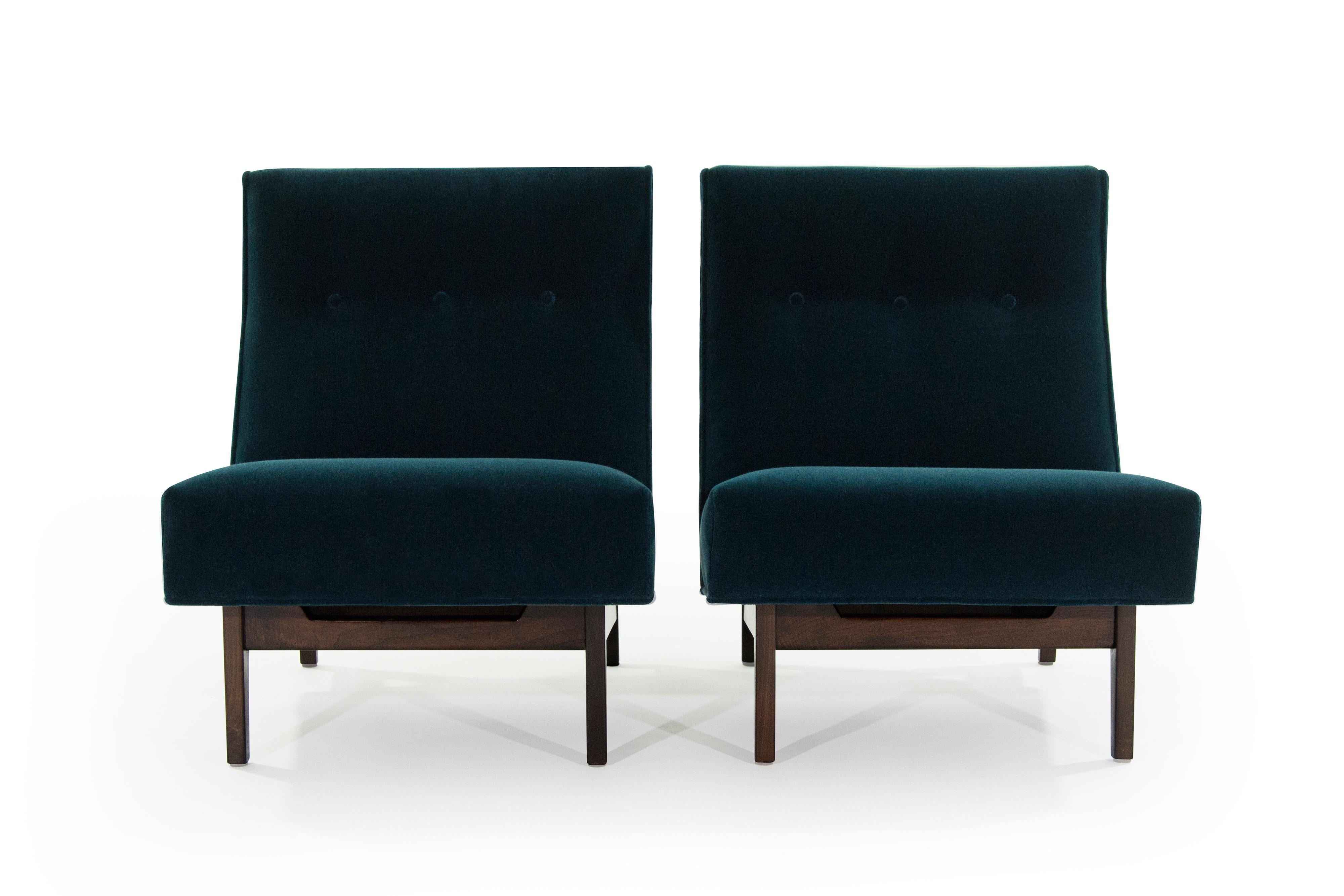 20th Century Classic Slipper Chairs by Jens Risom in Teal Mohair, circa 1950s